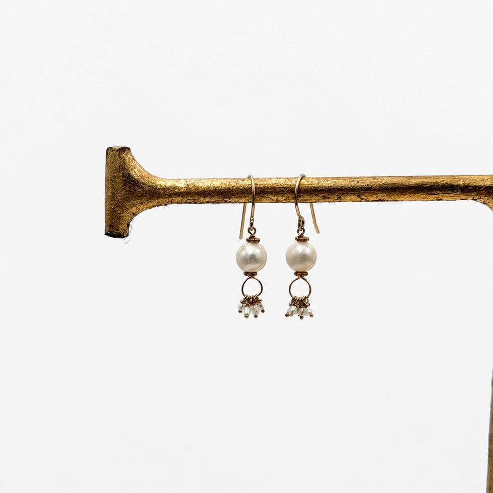 14k Gold Earrings w/ Freshwater Pearls, 18k Gold Nuggets & Akoya Pearls