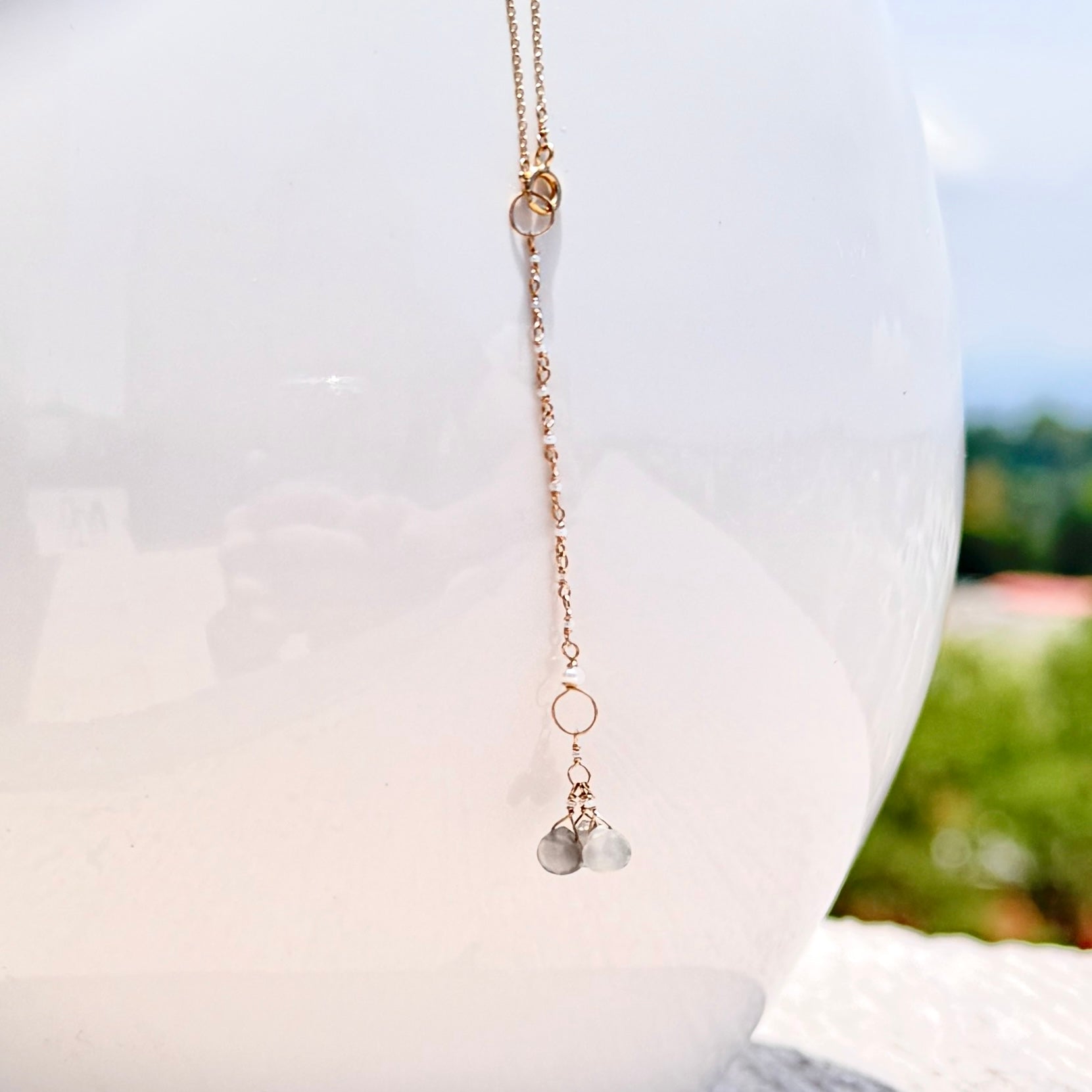 14k Gold Necklace w/ 18k Gold Moonstone Pendant