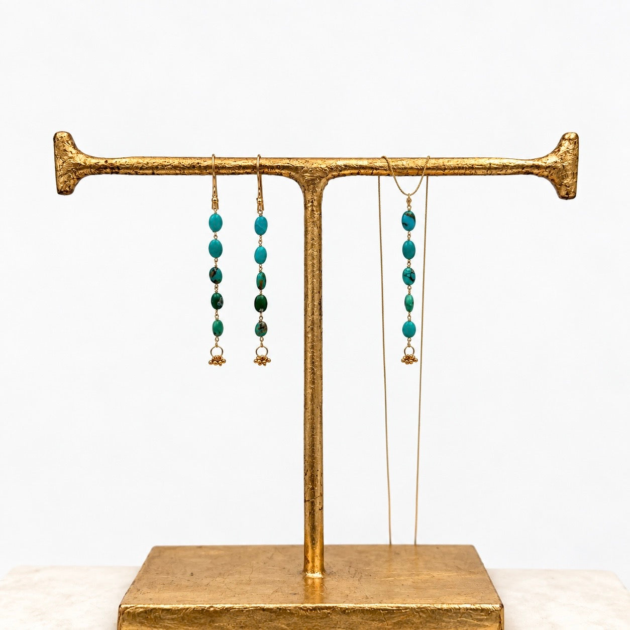String Necklace w/ Turquoise & Gold-Plated Antique Italian Beads