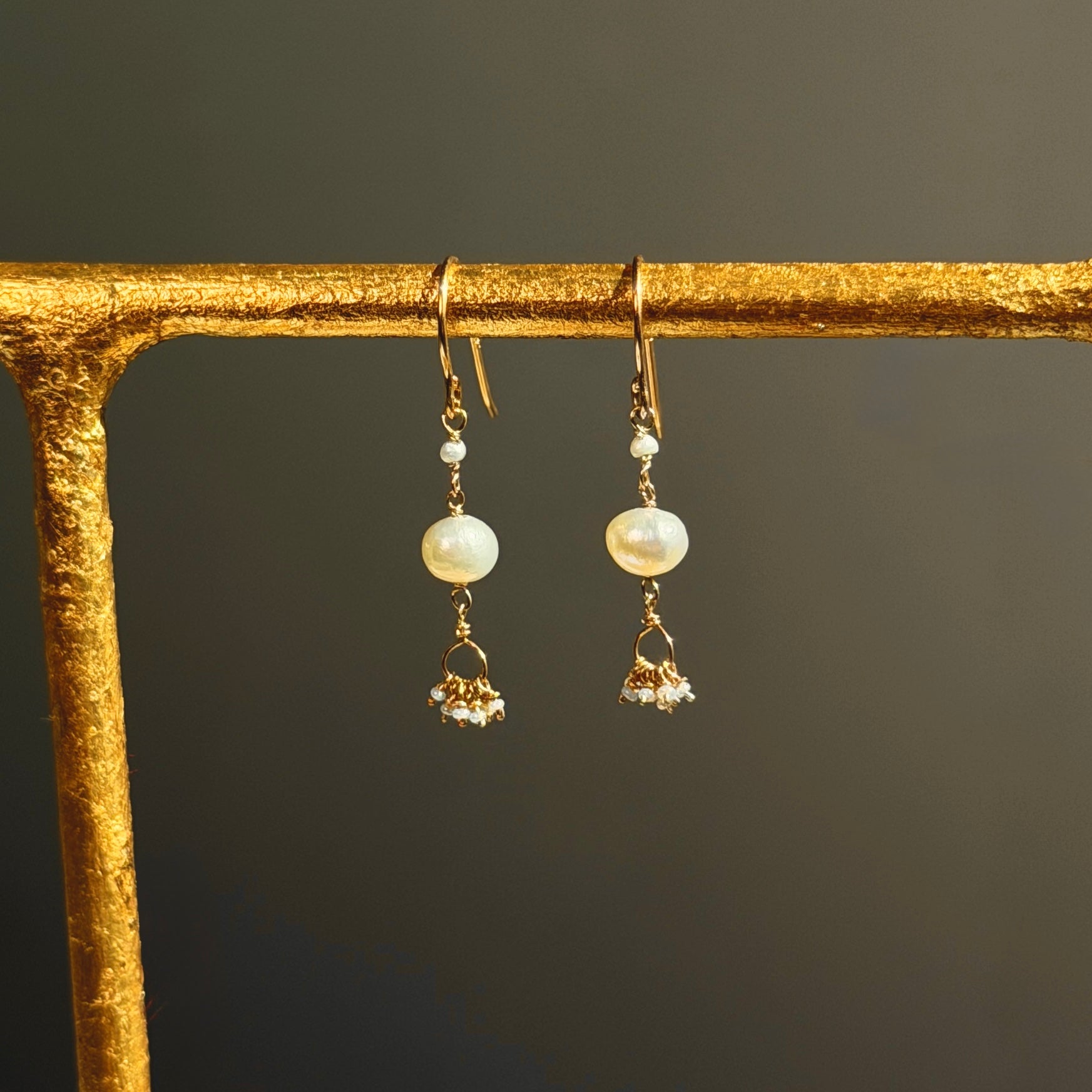 14k Gold Earrings w/ Japanese Akoya Pearls, Freshwater Pearls & Antique Italian Beads