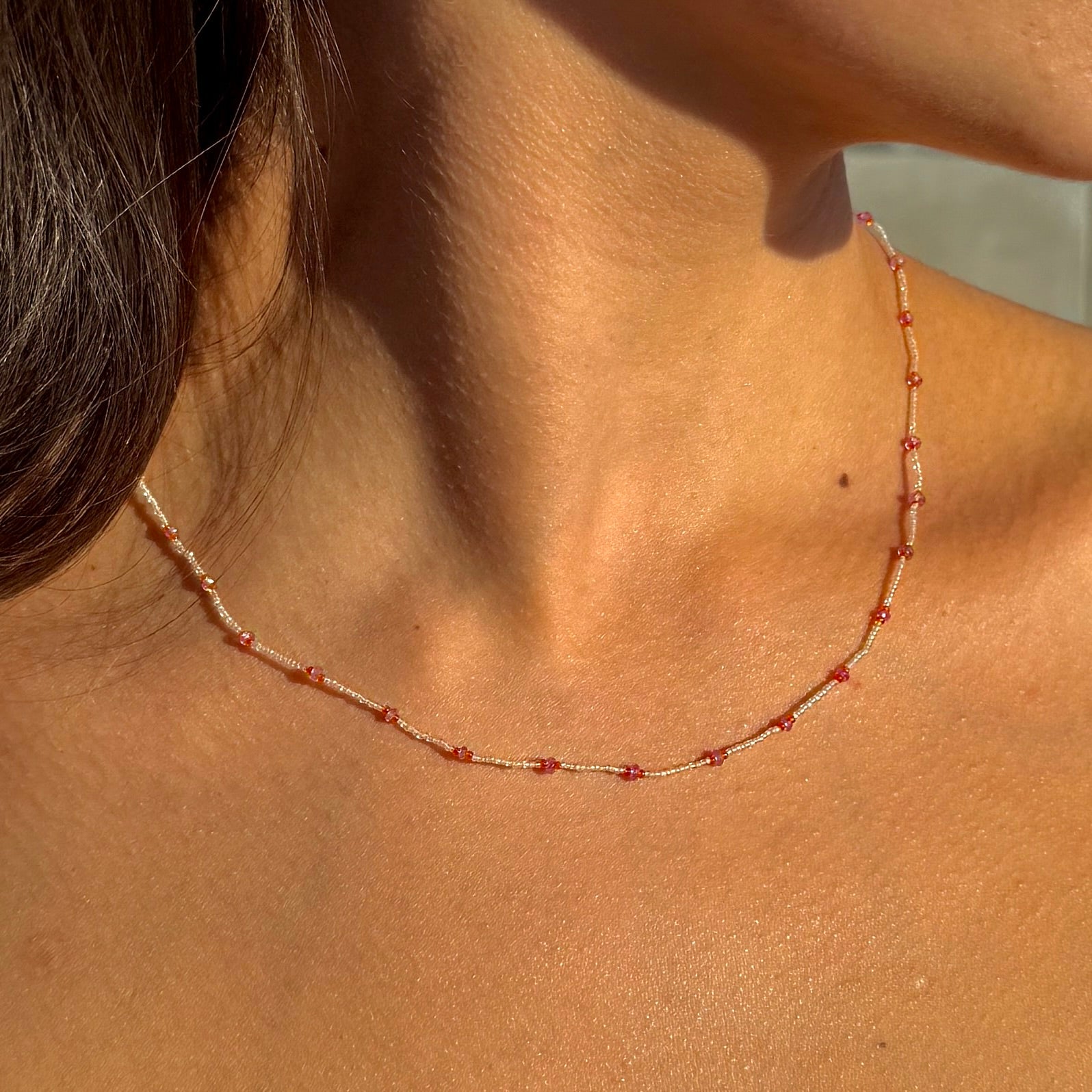 String Beaded Necklace w/ Pink Sapphires & Antique Italian Beads