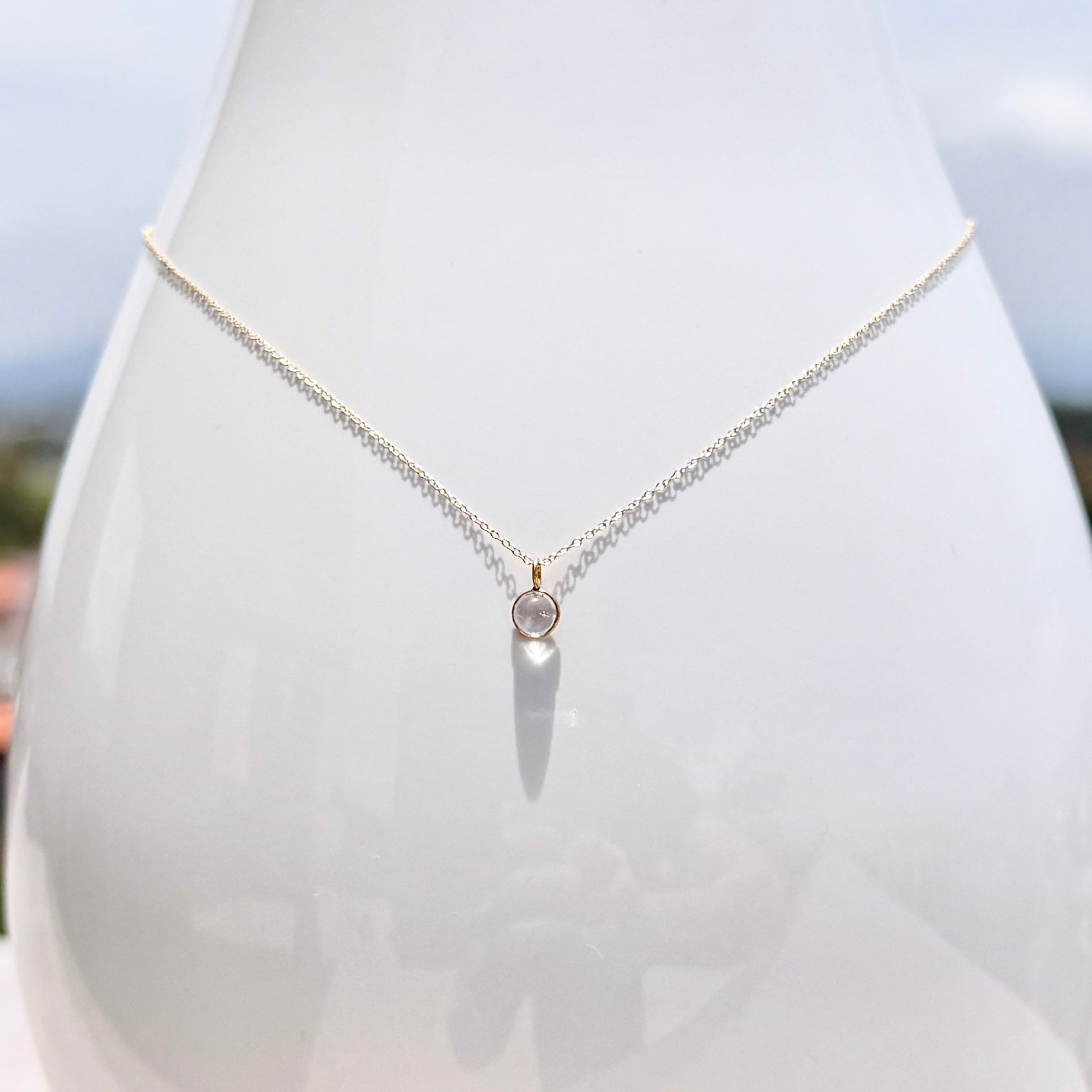 14k Gold Necklace w/ 18k Gold Moonstone Pendant