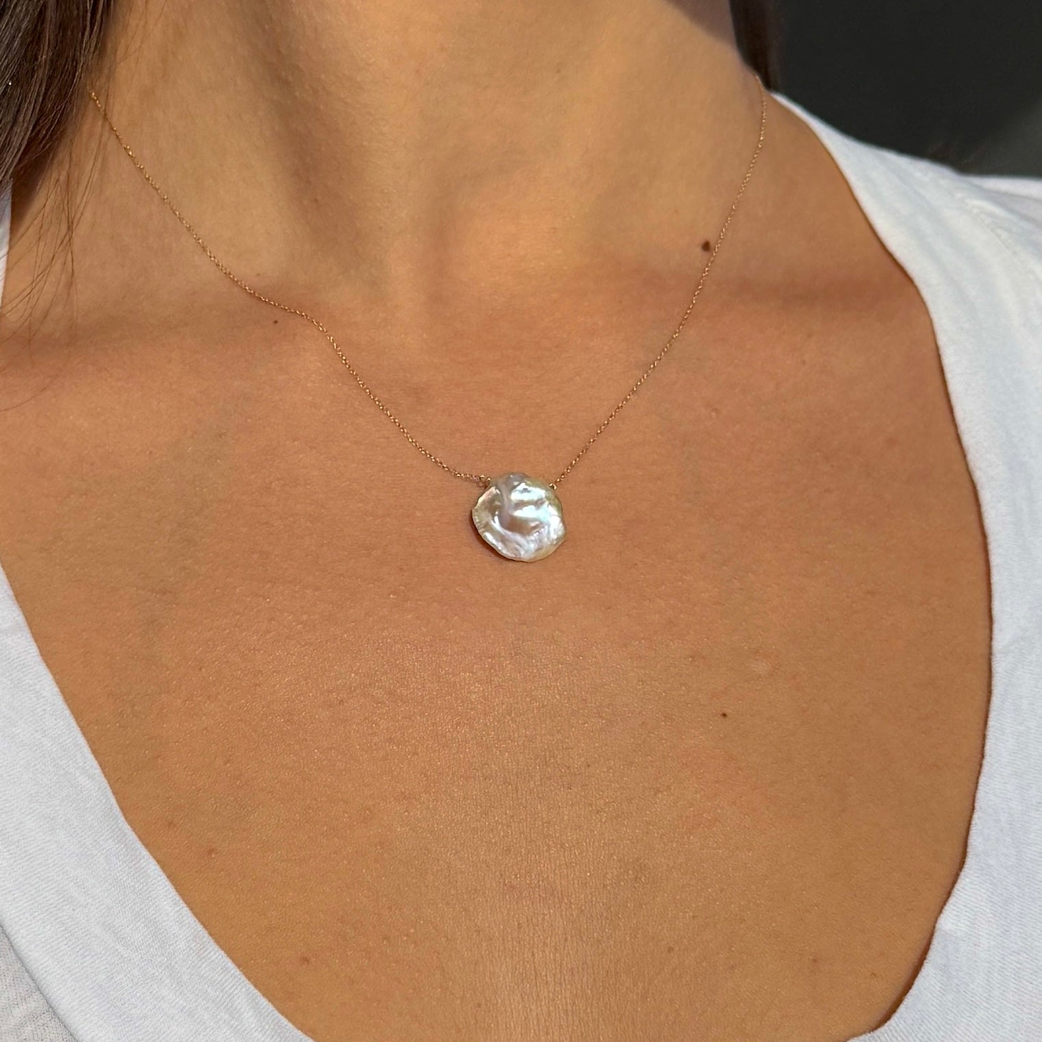 14k Gold Chain Necklace w/ Keshi Pearl