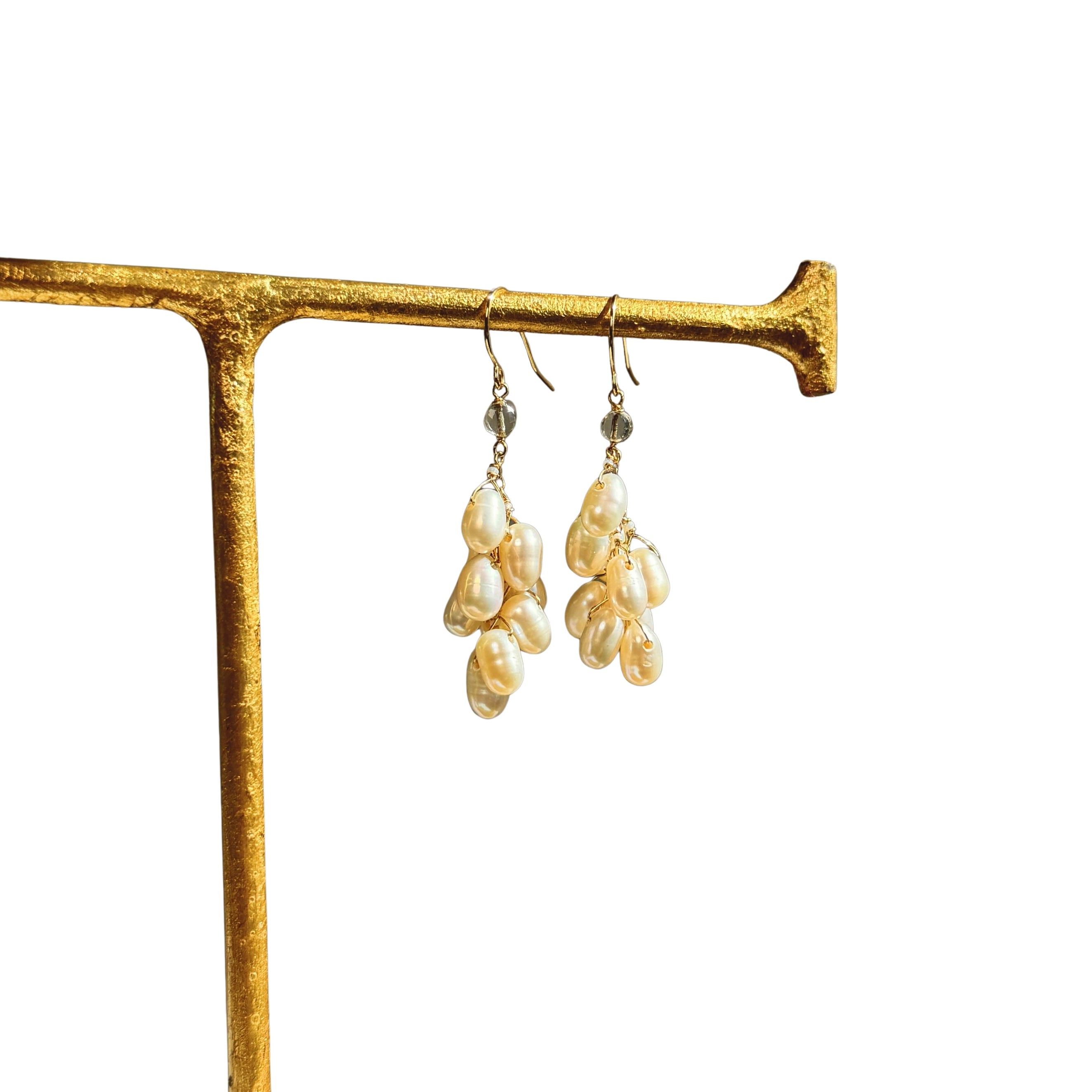 14k Gold Earrings w/ Freshwater Pearls Pearls, Antique Italian Beads &