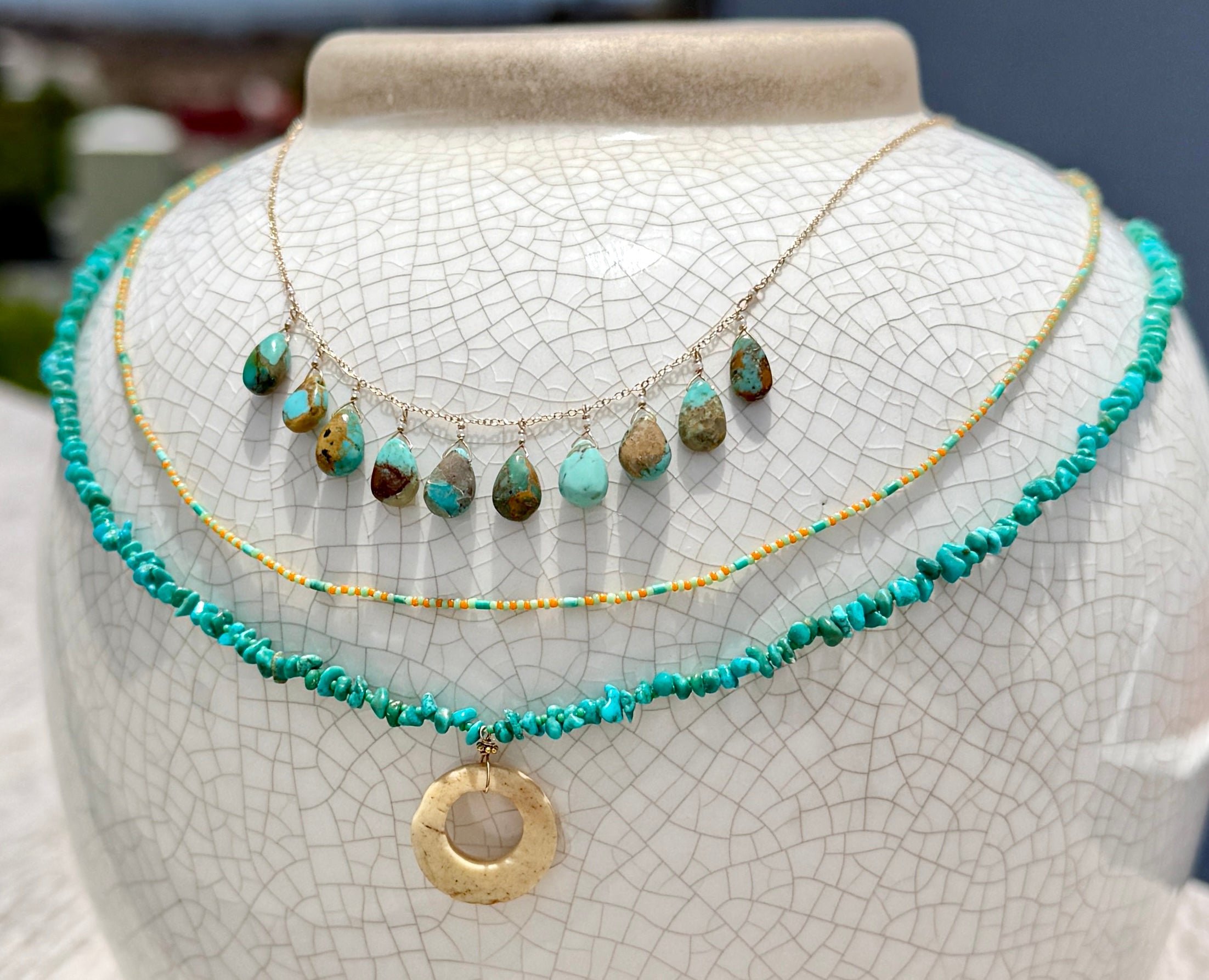 String Beaded Necklace w/ Antique Italian Beads & Afghan Turquoise