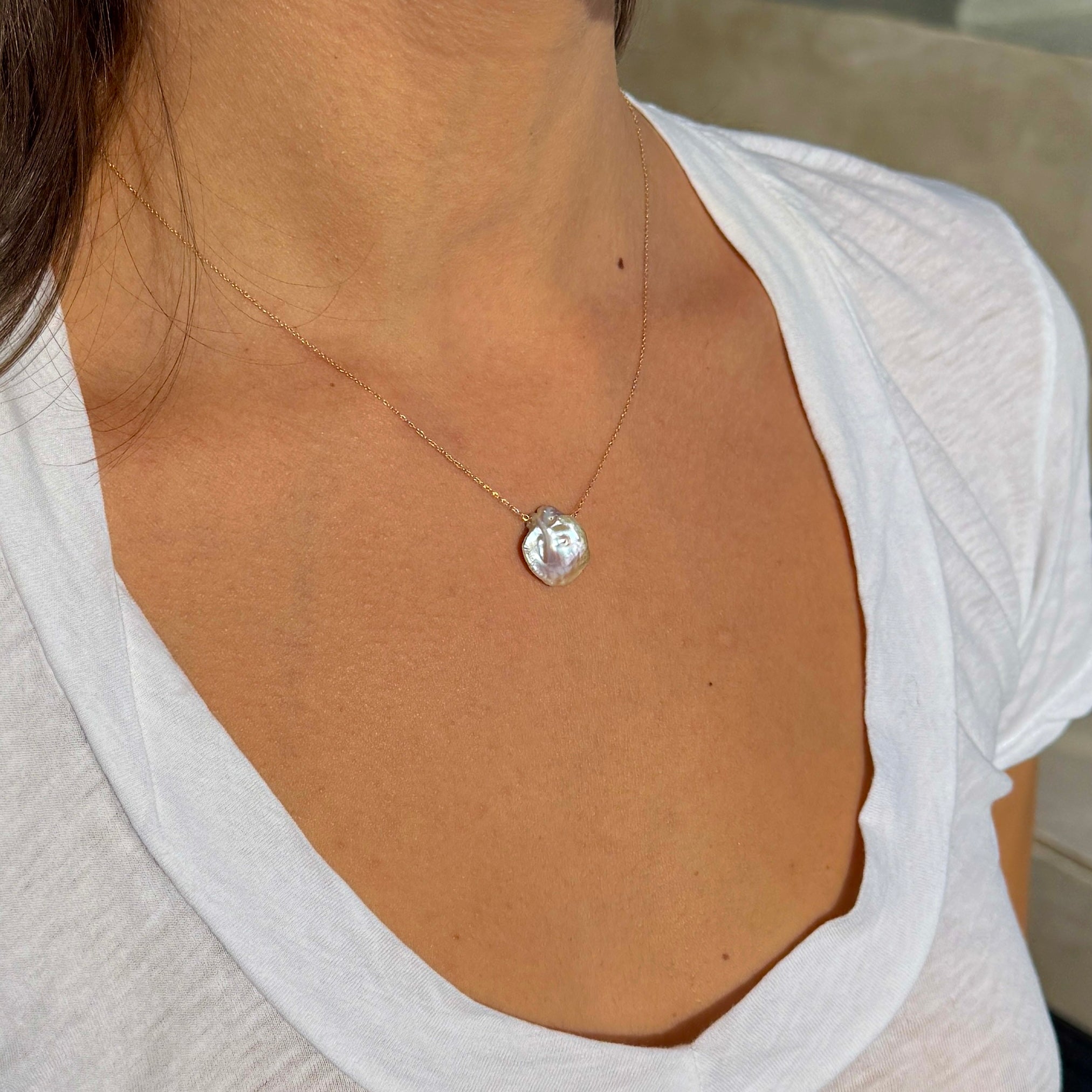 14k Gold Chain Necklace w/ Keshi Pearl