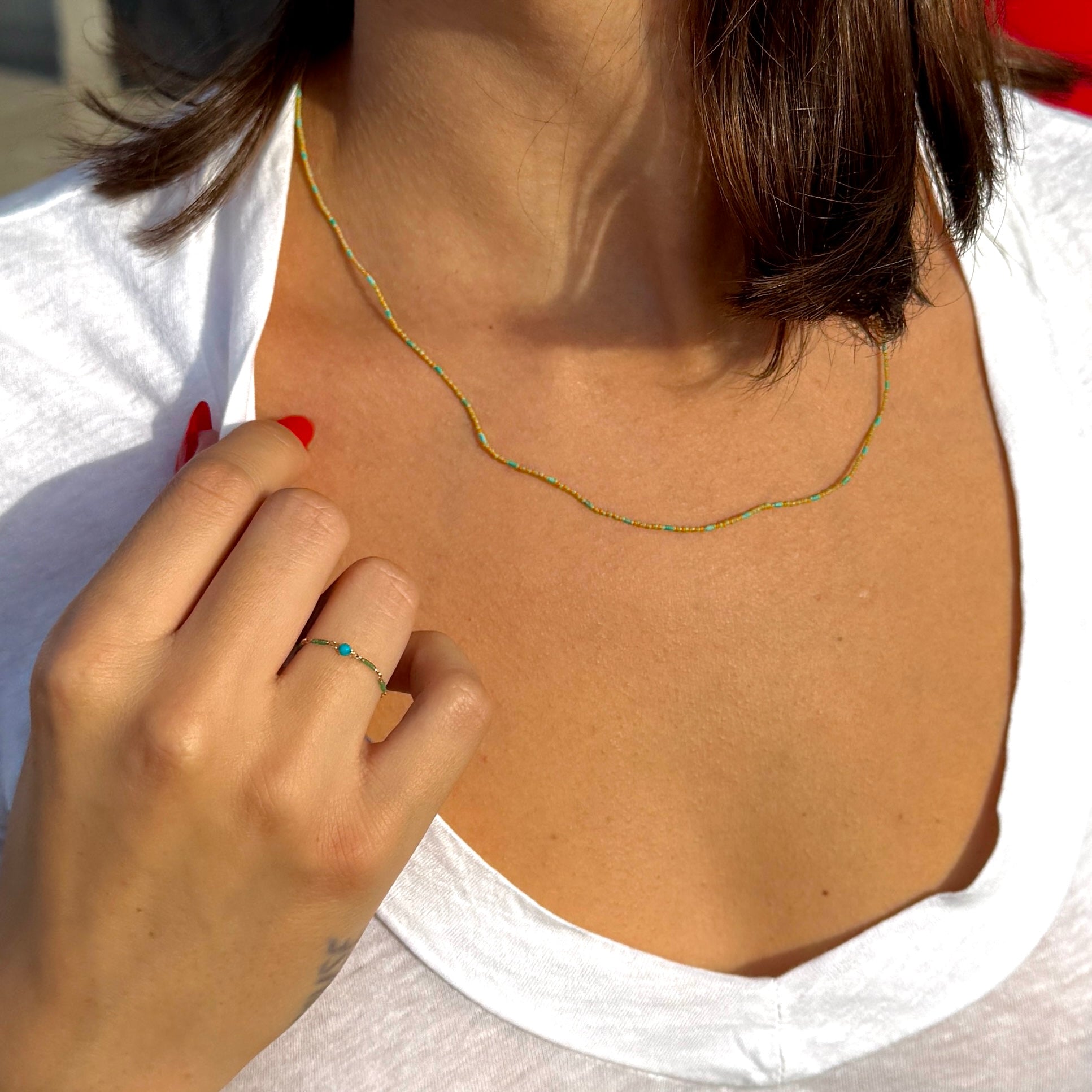 String Beaded Necklace w/ Antique Italian Beads & Afghan Turquoise