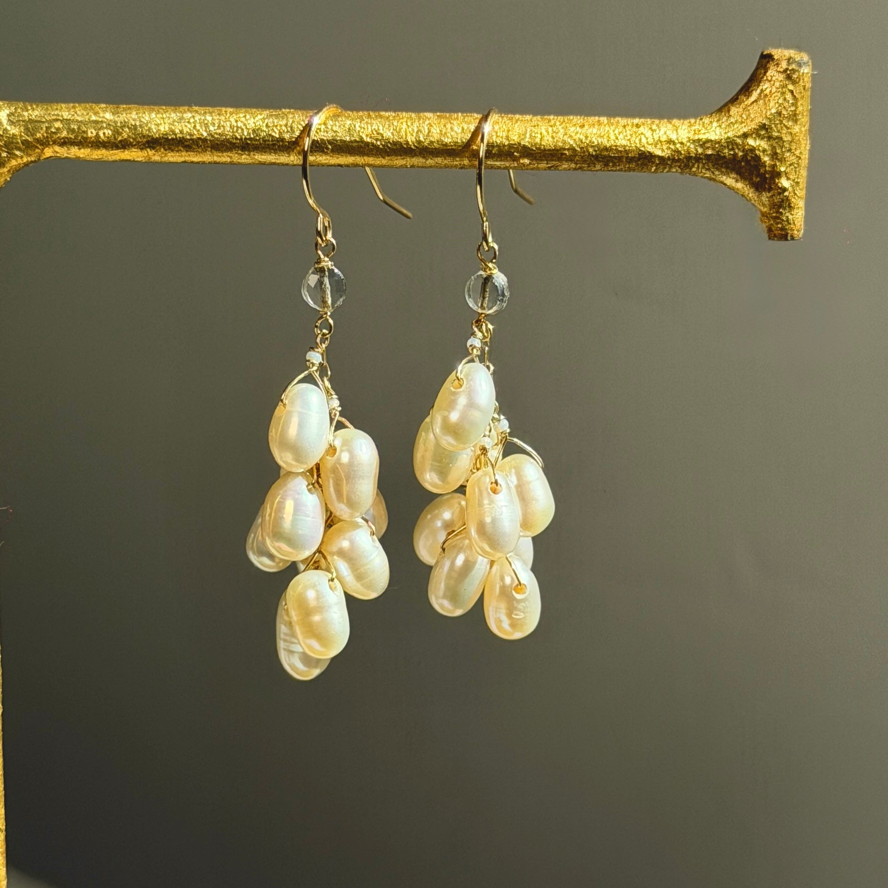 14k Gold Earrings w/ Freshwater Pearls Pearls, Antique Italian Beads &