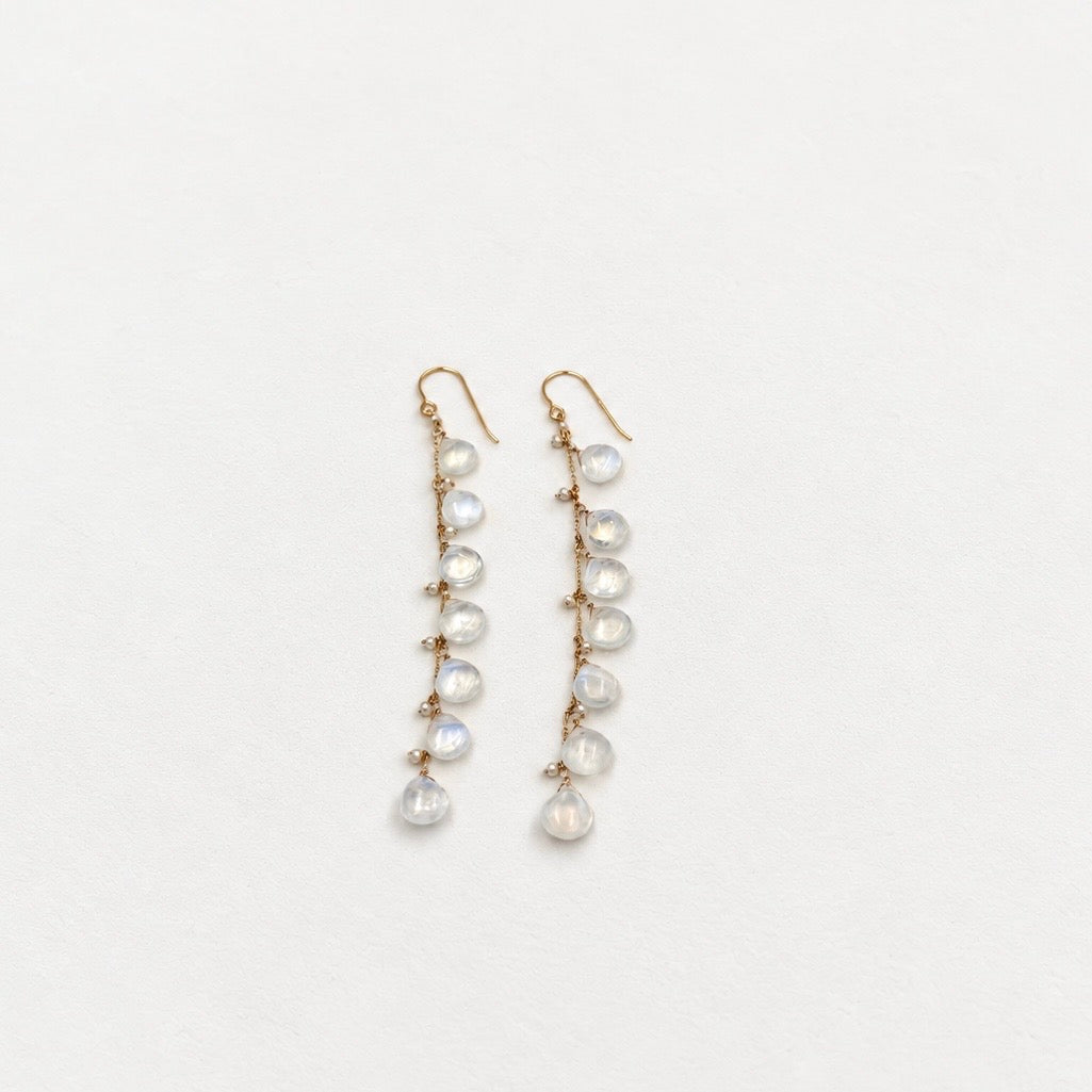 14k Gold Earrings w/ Moonstone, Keshi Pearls & Antique Italian Beads