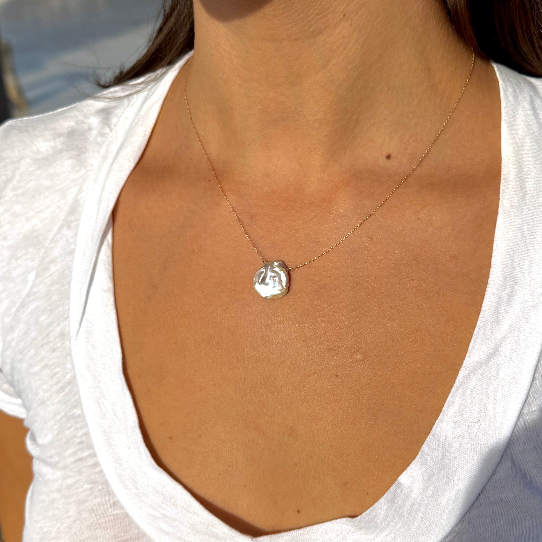 14k Gold Chain Necklace w/ Keshi Pearl