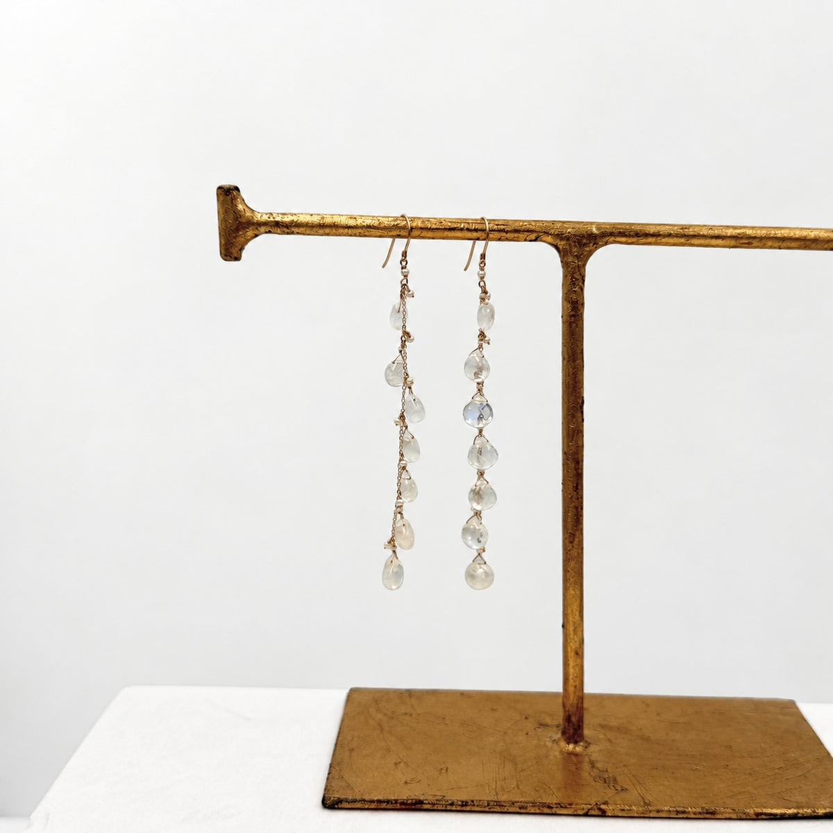 14k Gold Earrings w/ Moonstone, Keshi Pearls & Antique Italian Beads