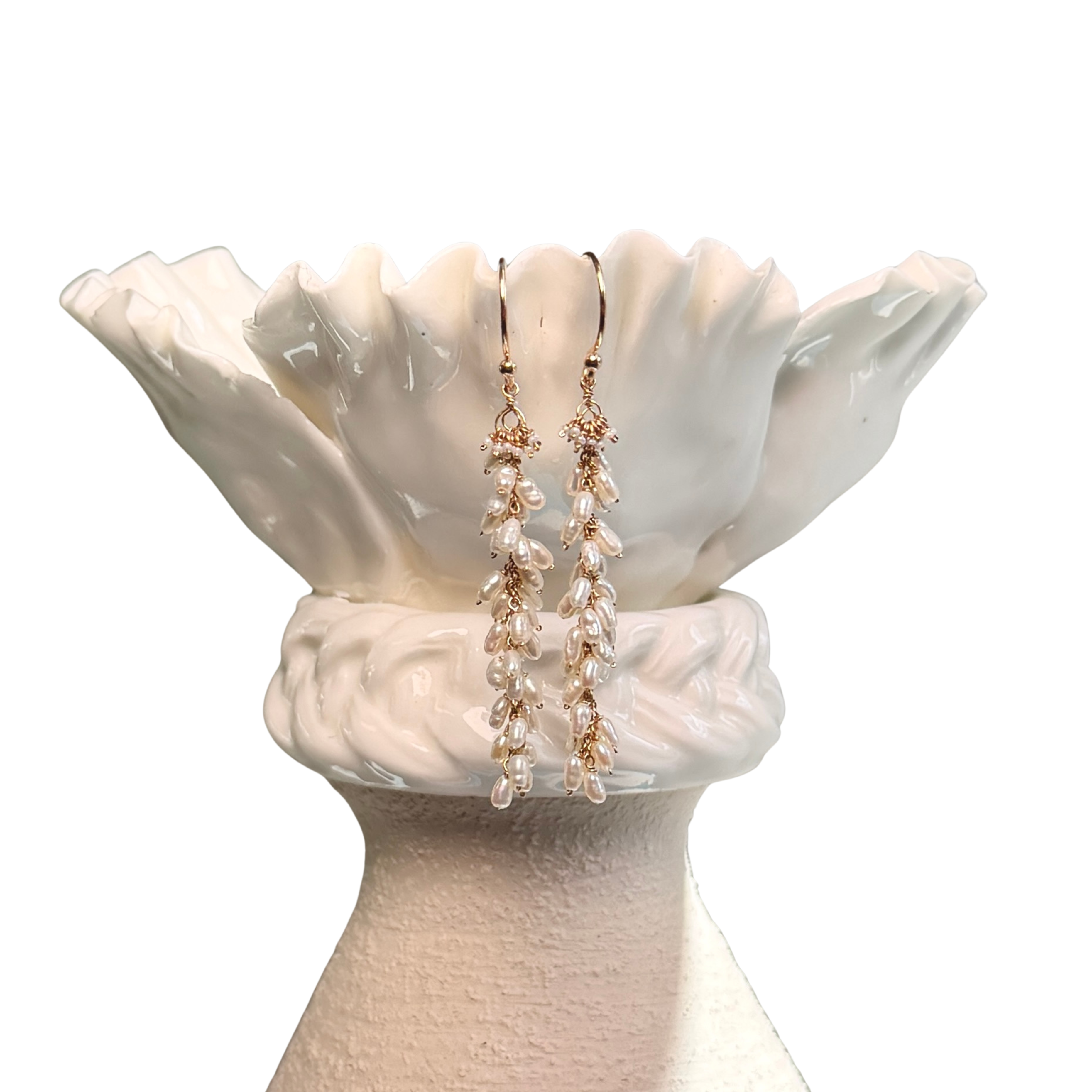 14k Gold Earrings w/ Japanese Akoya Pearls & Antique Italian Beads