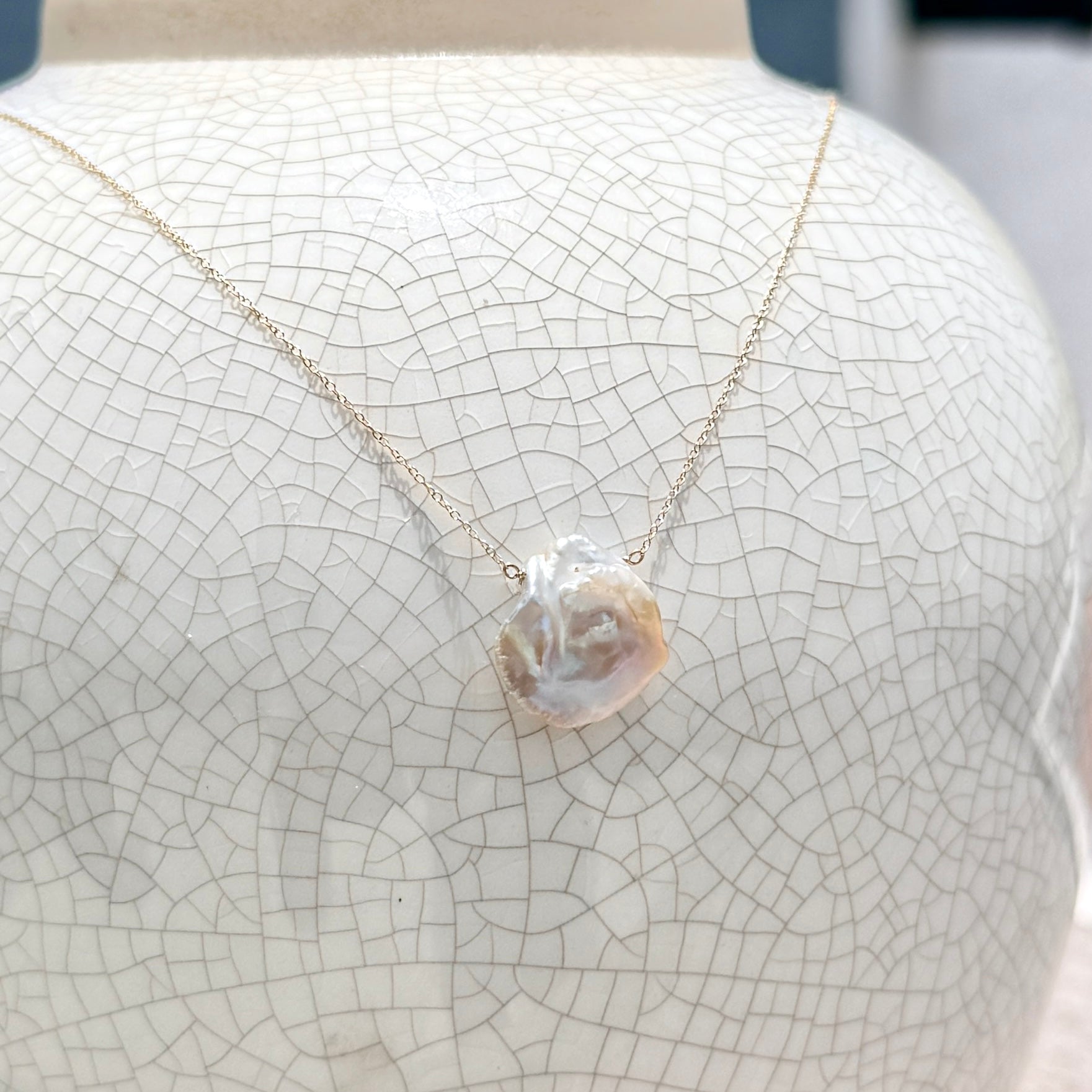 14k Gold Chain Necklace w/ Keshi Pearl