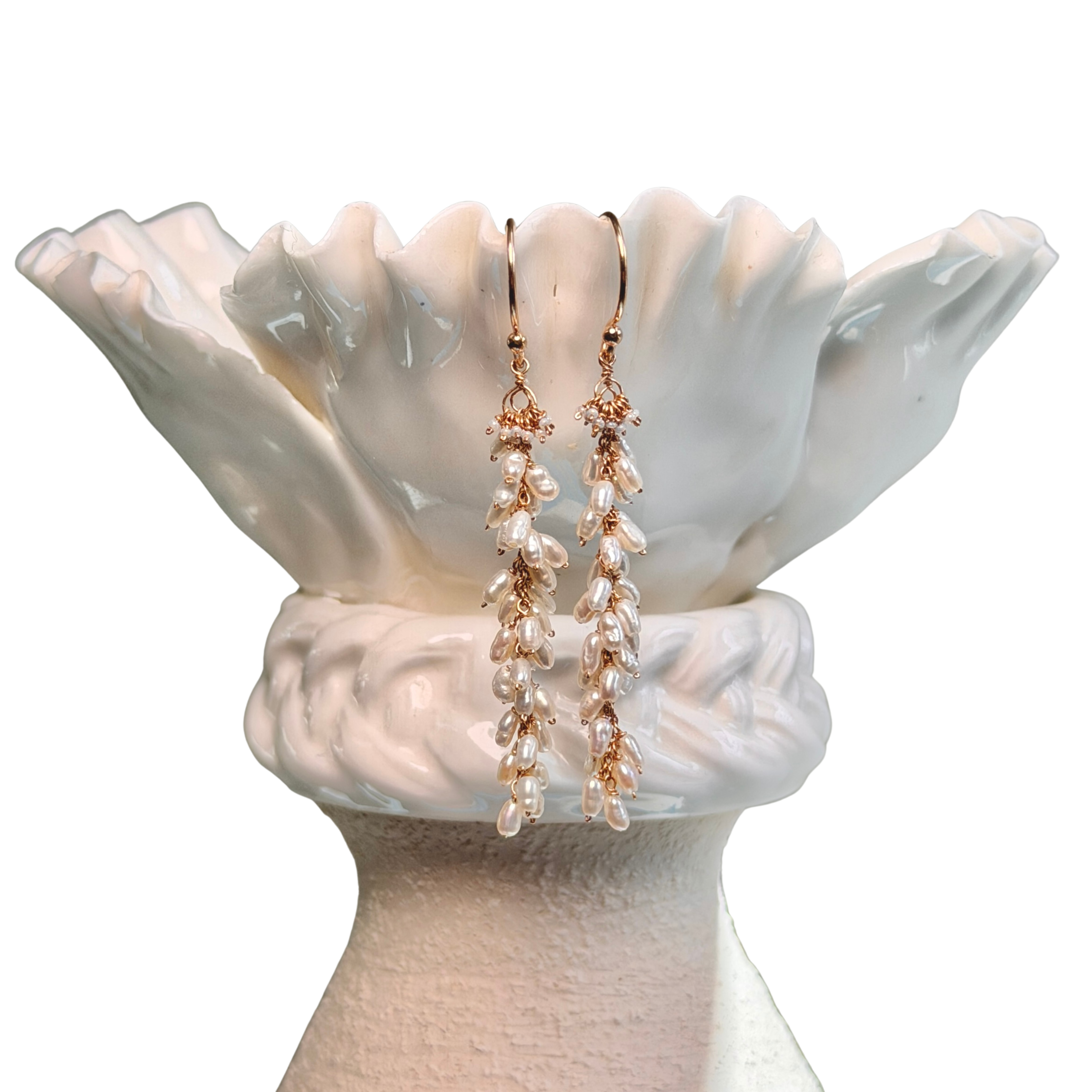 14k Gold Earrings w/ Japanese Akoya Pearls & Antique Italian Beads