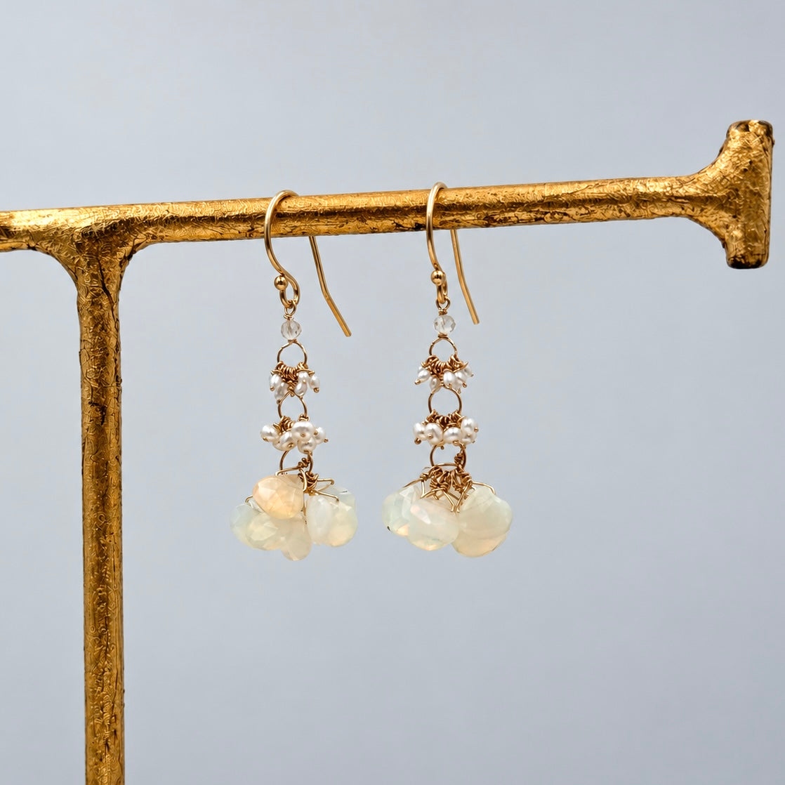 Gold-Filled Earrings w/ Fire Opal & Keshi Pearls