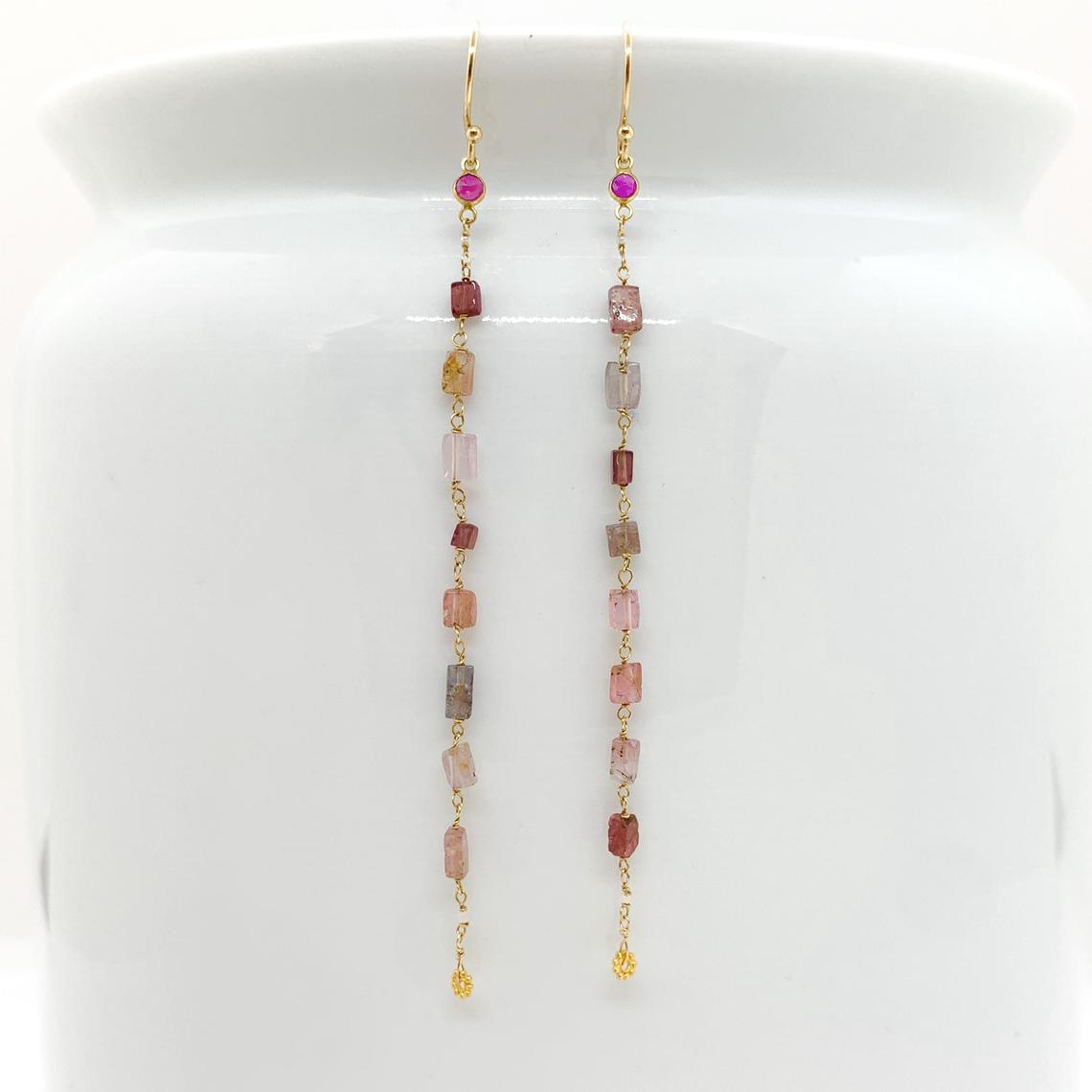 14k Gold Earrings w/ Tourmaline, Antique Beads, 18k Gold Daisy & Sapphire Pendant