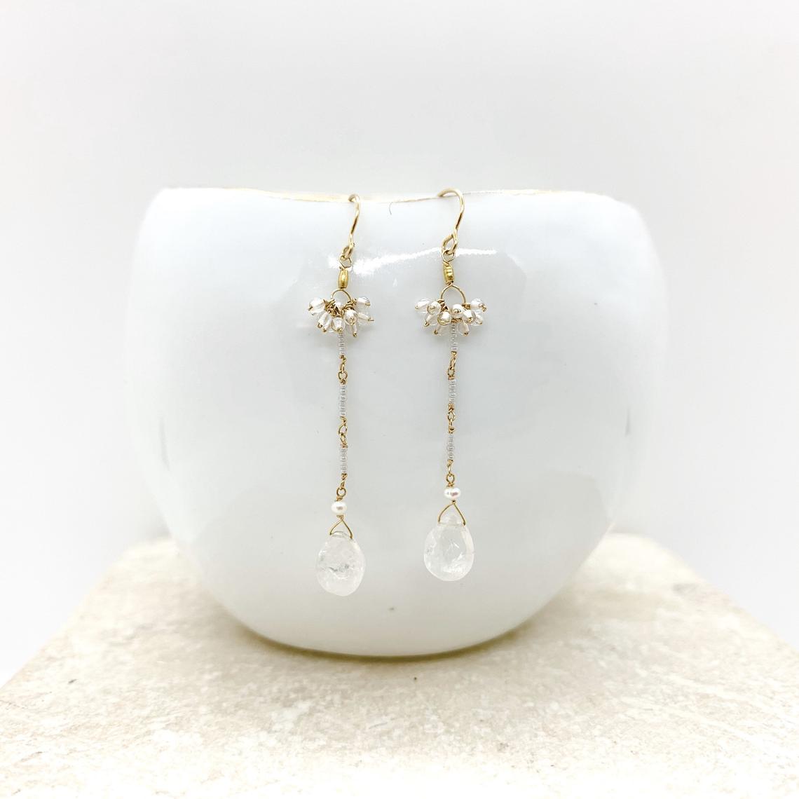 PEARL DROP EARRINGS - Water Pearl Gold Drop Dangle - Brides Made Jewelry - 14k Drop Gold Nugget Jewelry - Moonstone Italian Bead Earring`