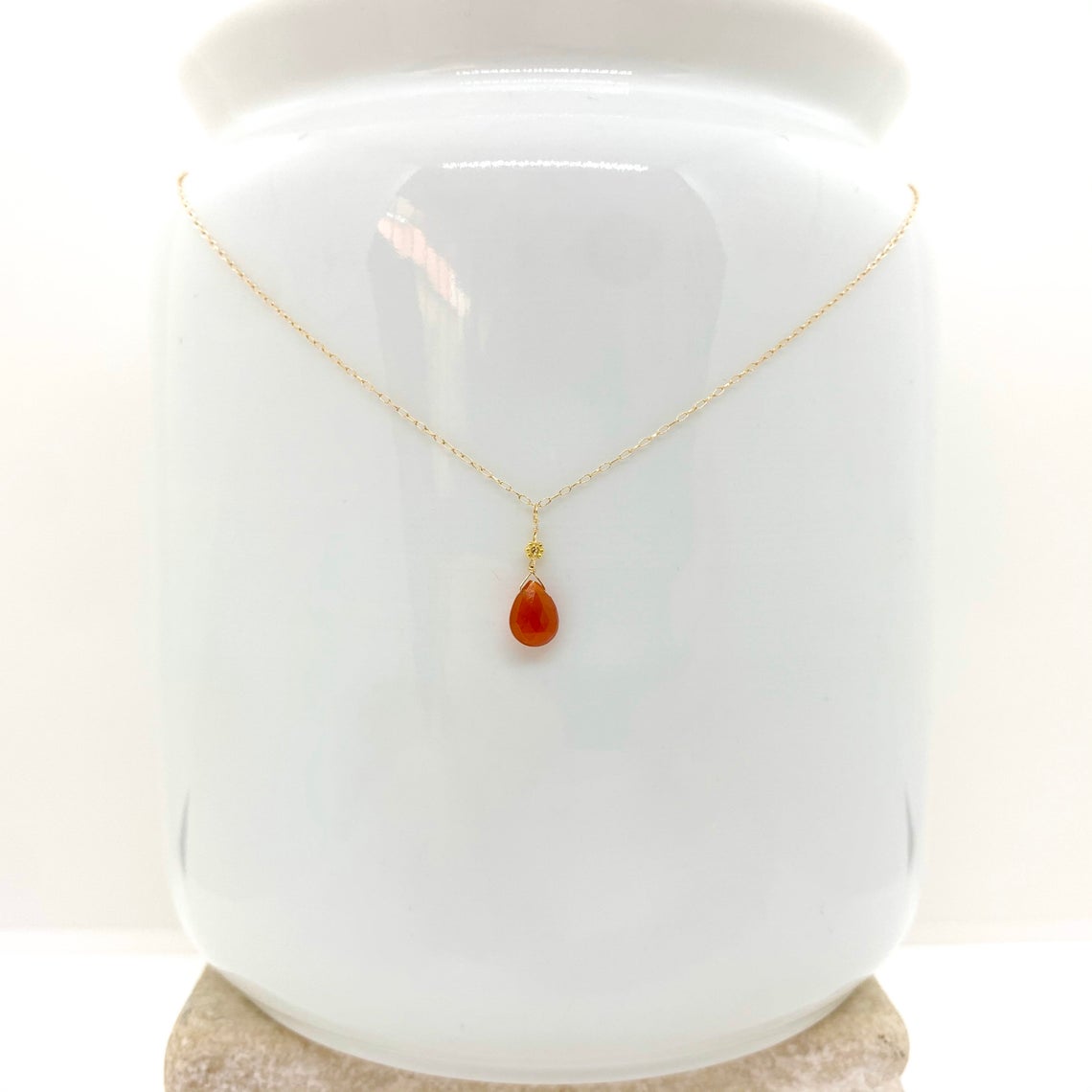 14k Gold Chain Necklace w/ Mexican Fire Opal, 18k Gold Daisy & Antique Italian Bead