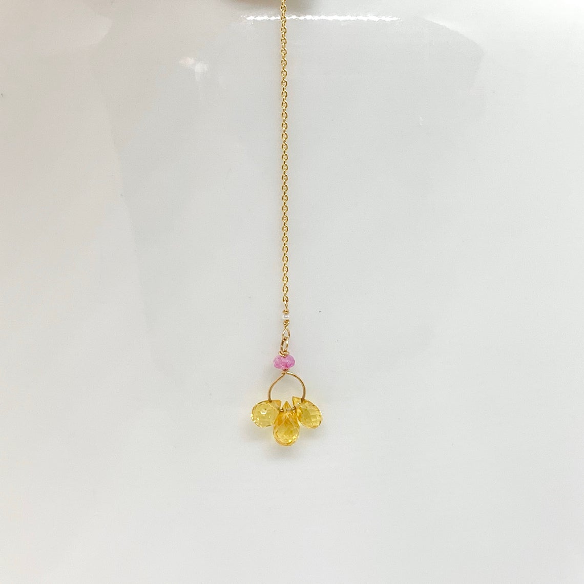 14k Gold Chain Necklace w/ Yellow Sapphire, Carnelian, Pink Sapphire, Antique Italian Beads, 18k Gold Daisies & Freshwater Pearls
