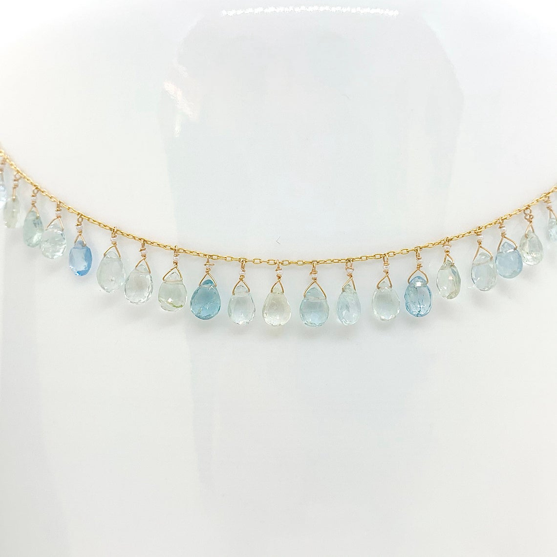 14k Gold Chain Necklace w/ Freshwater Pearl, Aquamarine, Antique Italian Beads & 18k Gold Nuggets