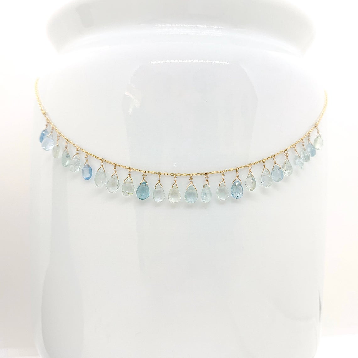 14k Gold Chain Necklace w/ Freshwater Pearl, Aquamarine, Antique Italian Beads & 18k Gold Nuggets