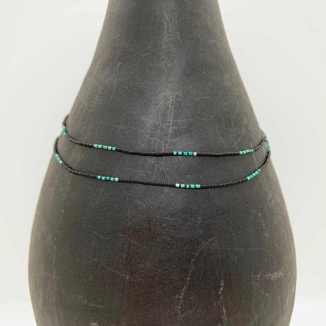 String Beaded Necklace w/ Turquoise Beads & Antique Italian Beads