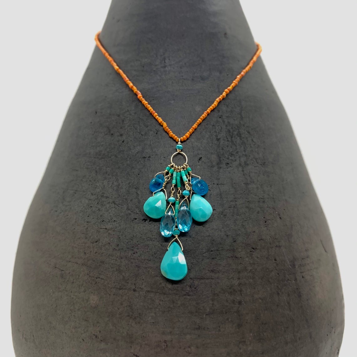 BEADED AFGHANI TURQUOISE NECKLACE - Aqua Bead Necklace - Antique Gemstone Jewelry - Aquamarine Drop Necklace