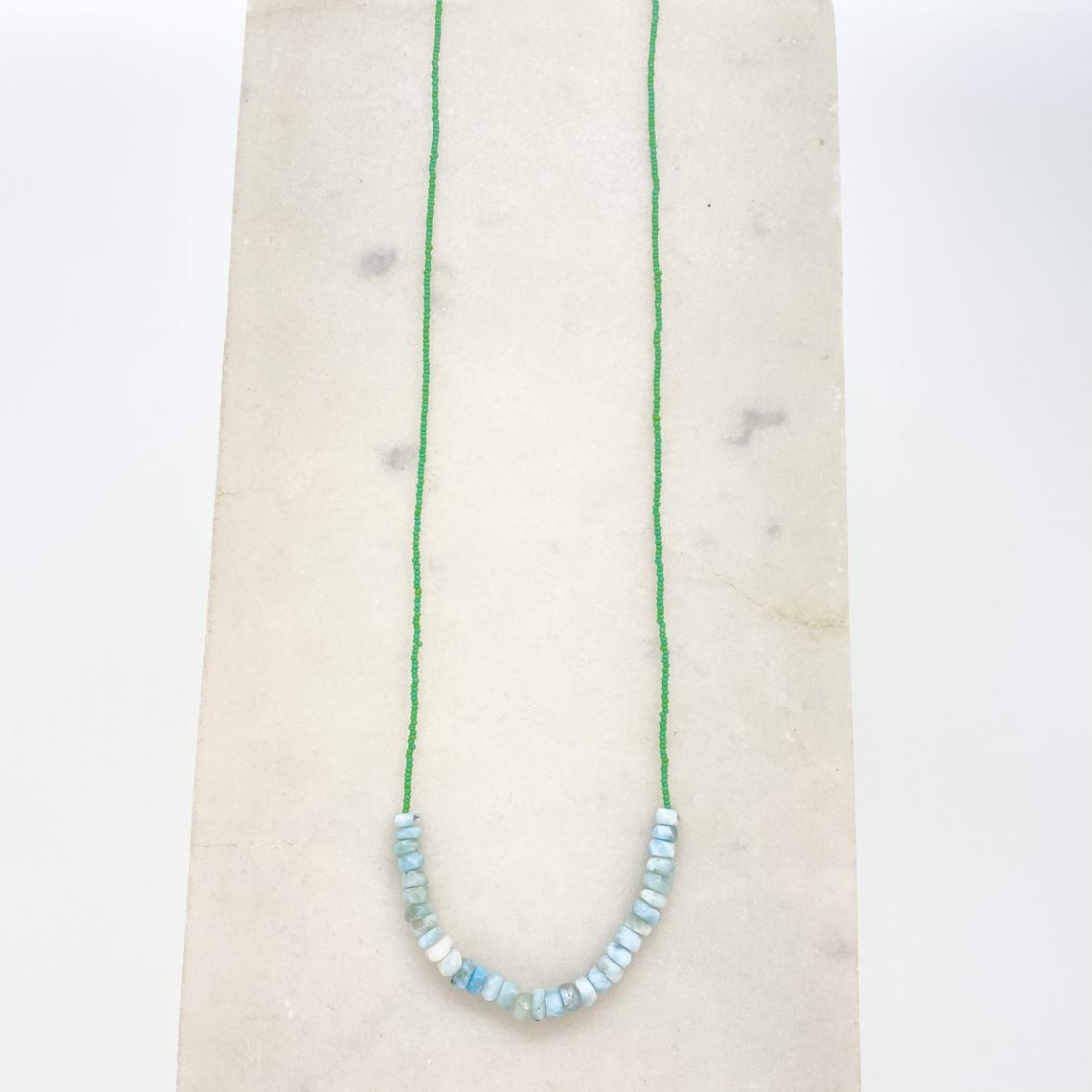 String Beaded Necklace w/ Opal & Antique Italian Beads