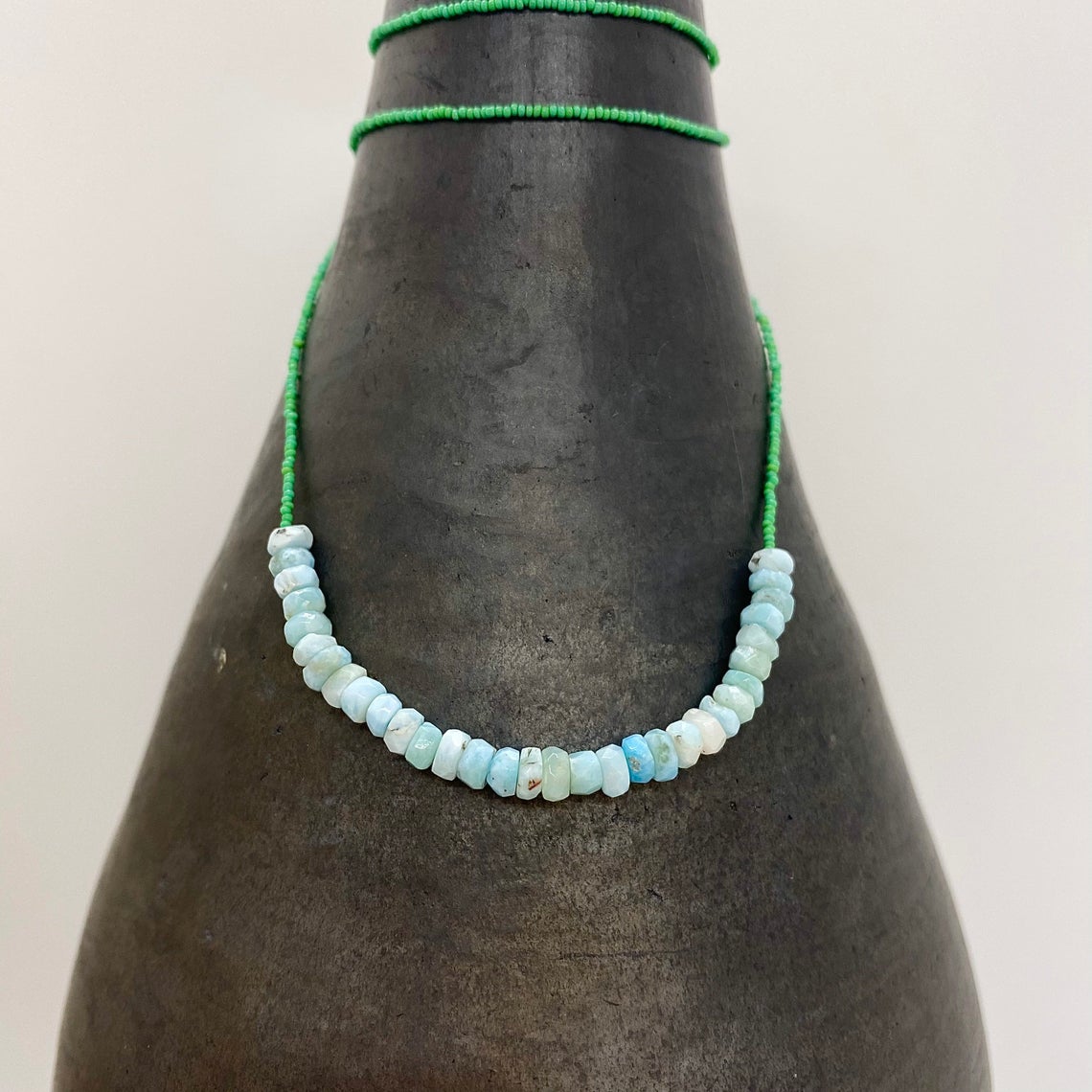 String Beaded Necklace w/ Opal & Antique Italian Beads