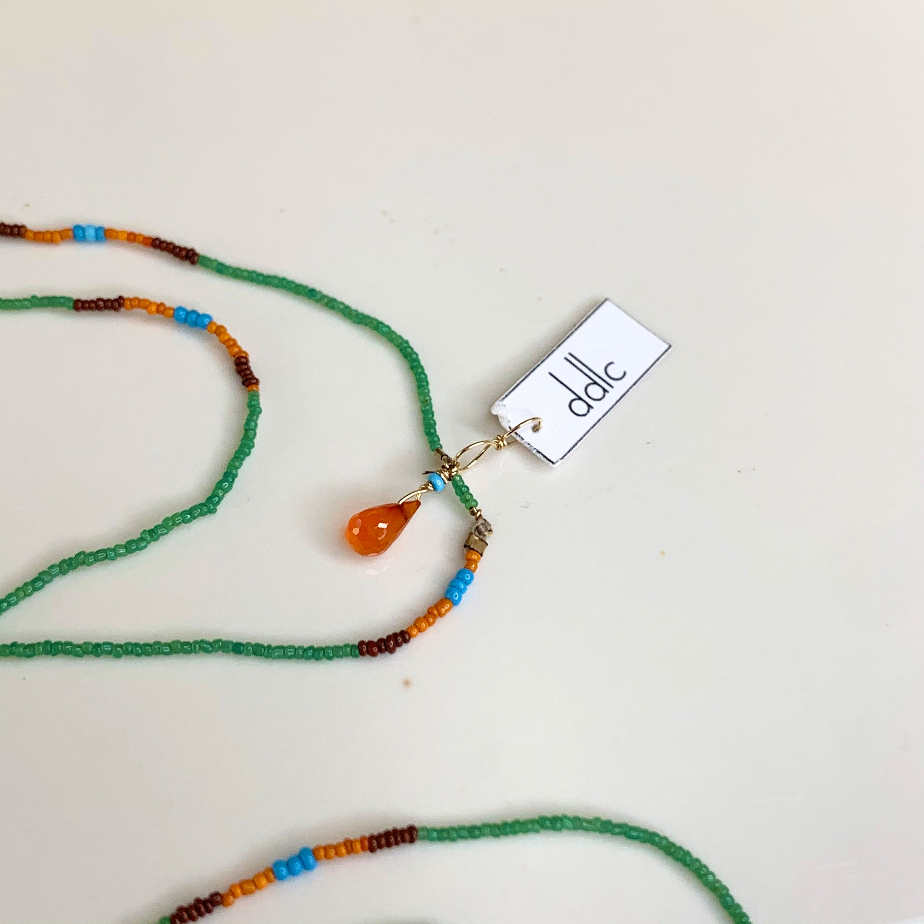 String Beaded Necklace w/ Antique Italian Beads & Carnelian