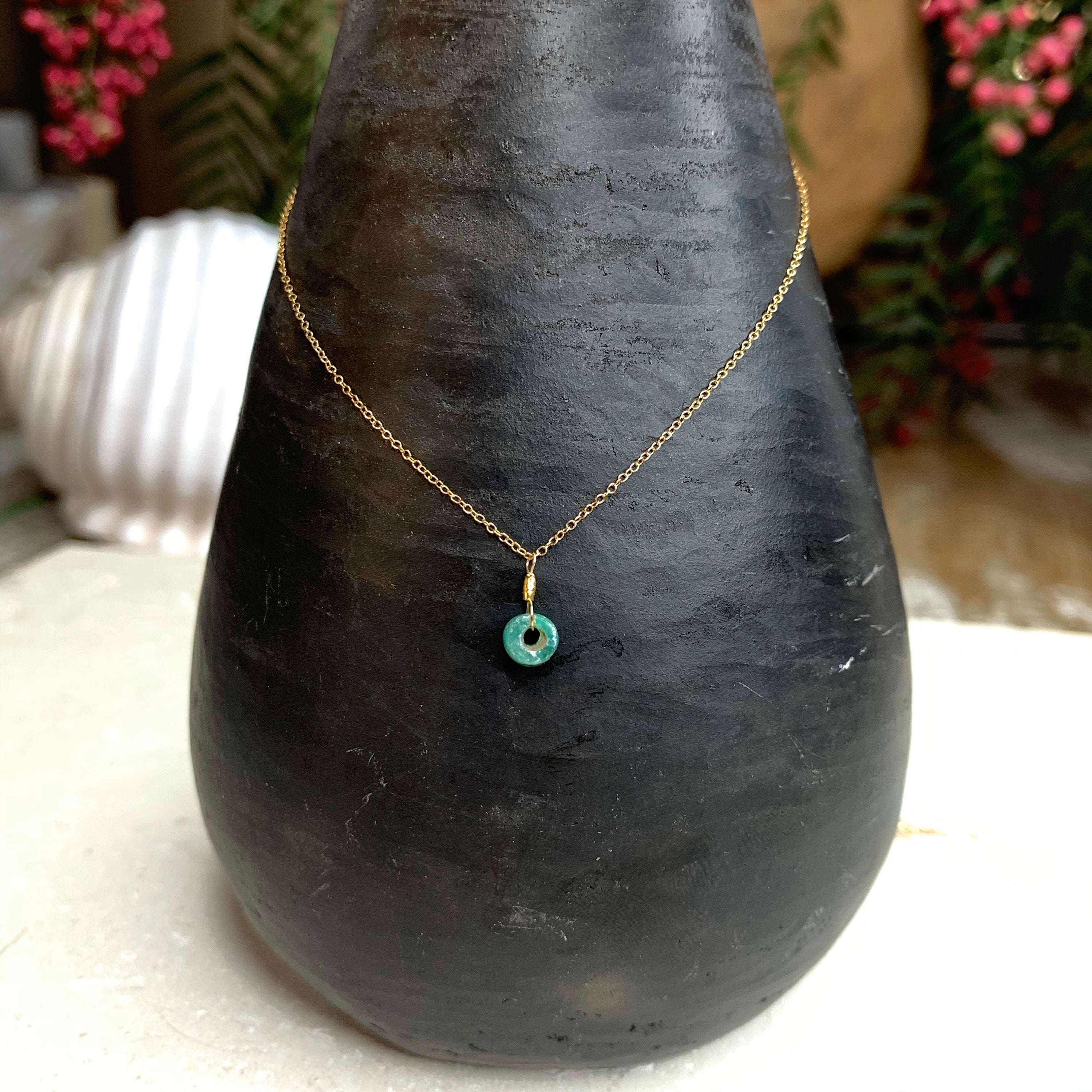 14k Gold Chain Necklace w/ Pre-Columbian Jade & 18k Gold Nugget