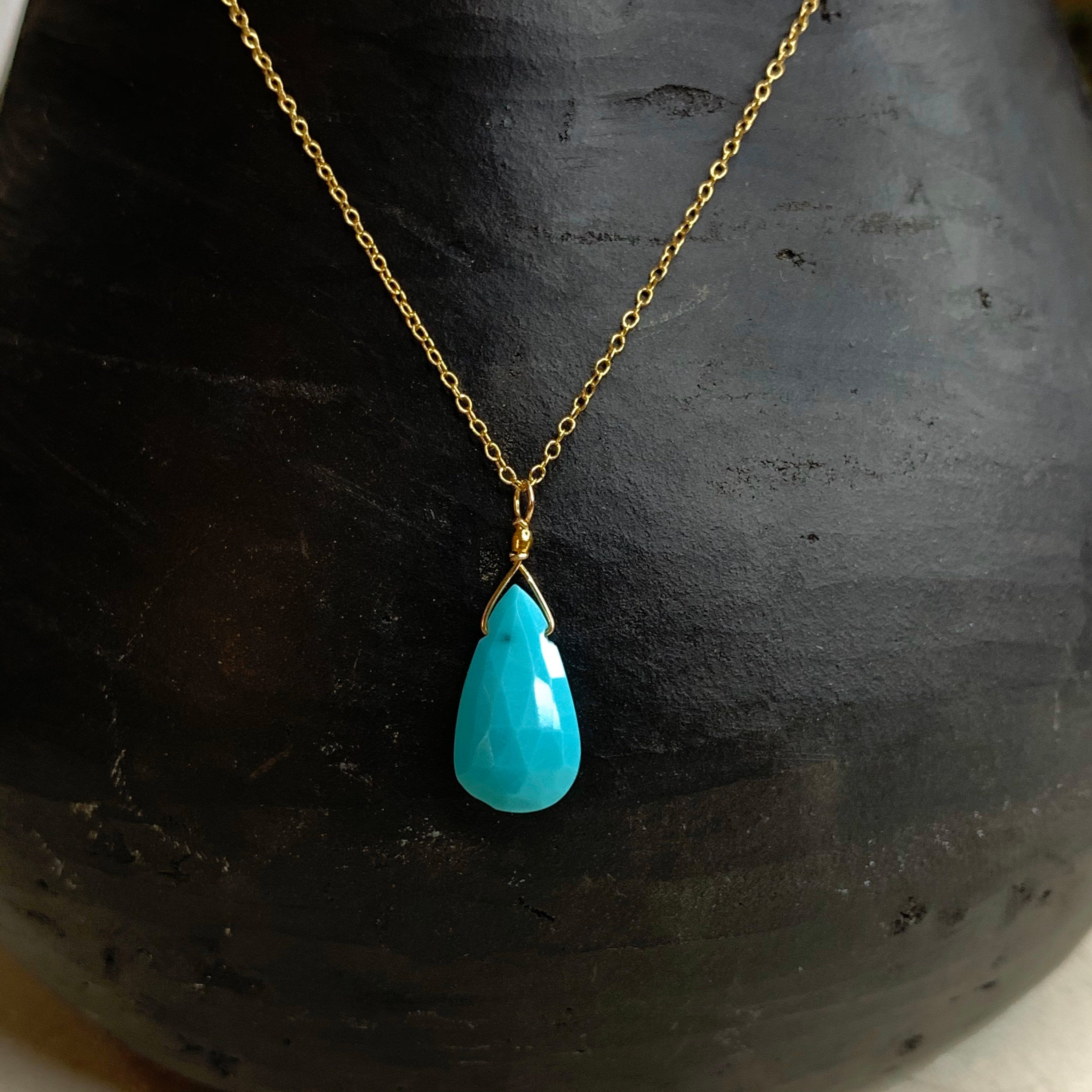 14k Gold Chain Necklace w/ Turquoise Drop & 18k Gold Nugget