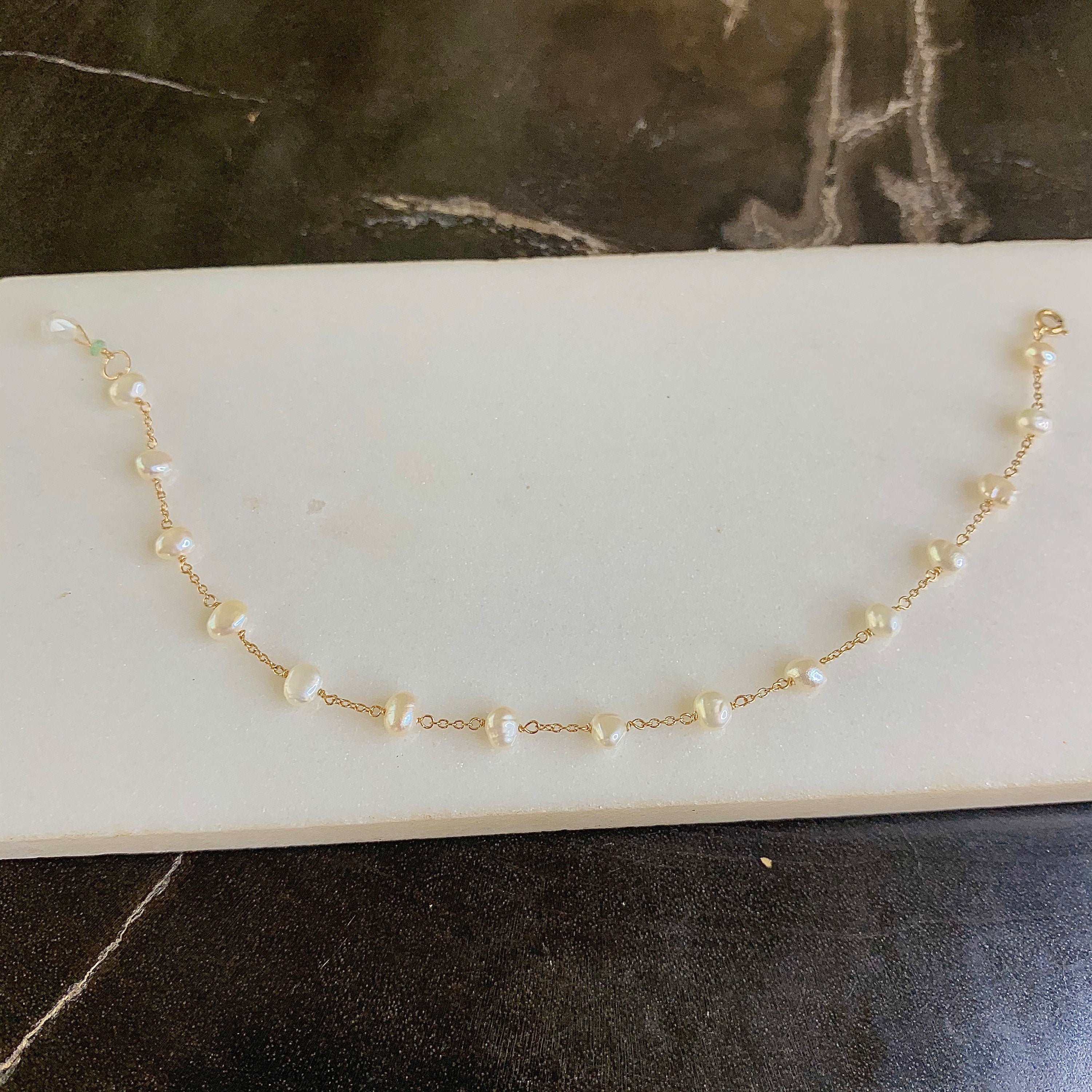 14k Gold Chain Bracelet w/ Freshwater Pearls