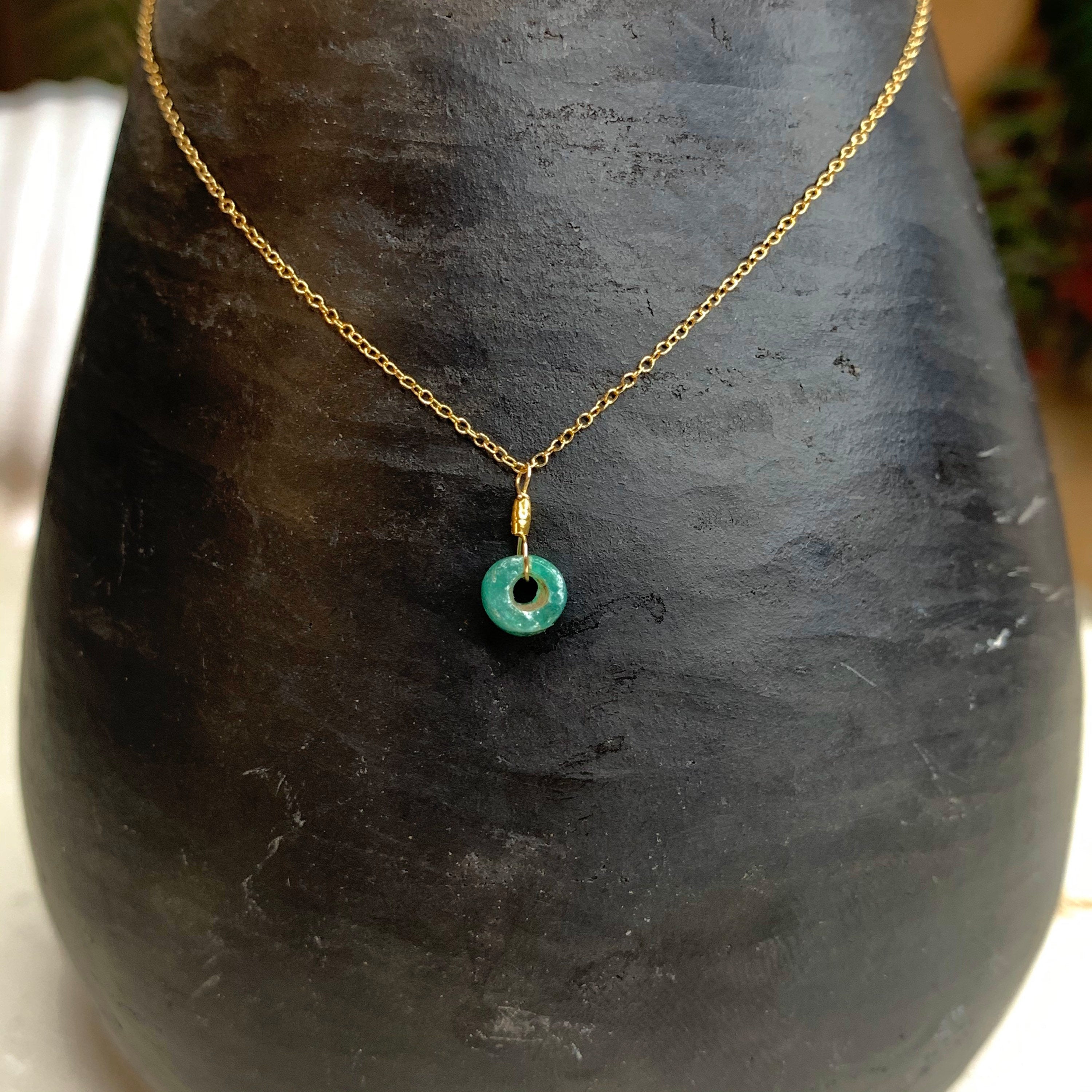 14k Gold Chain Necklace w/ Pre-Columbian Jade & 18k Gold Nugget