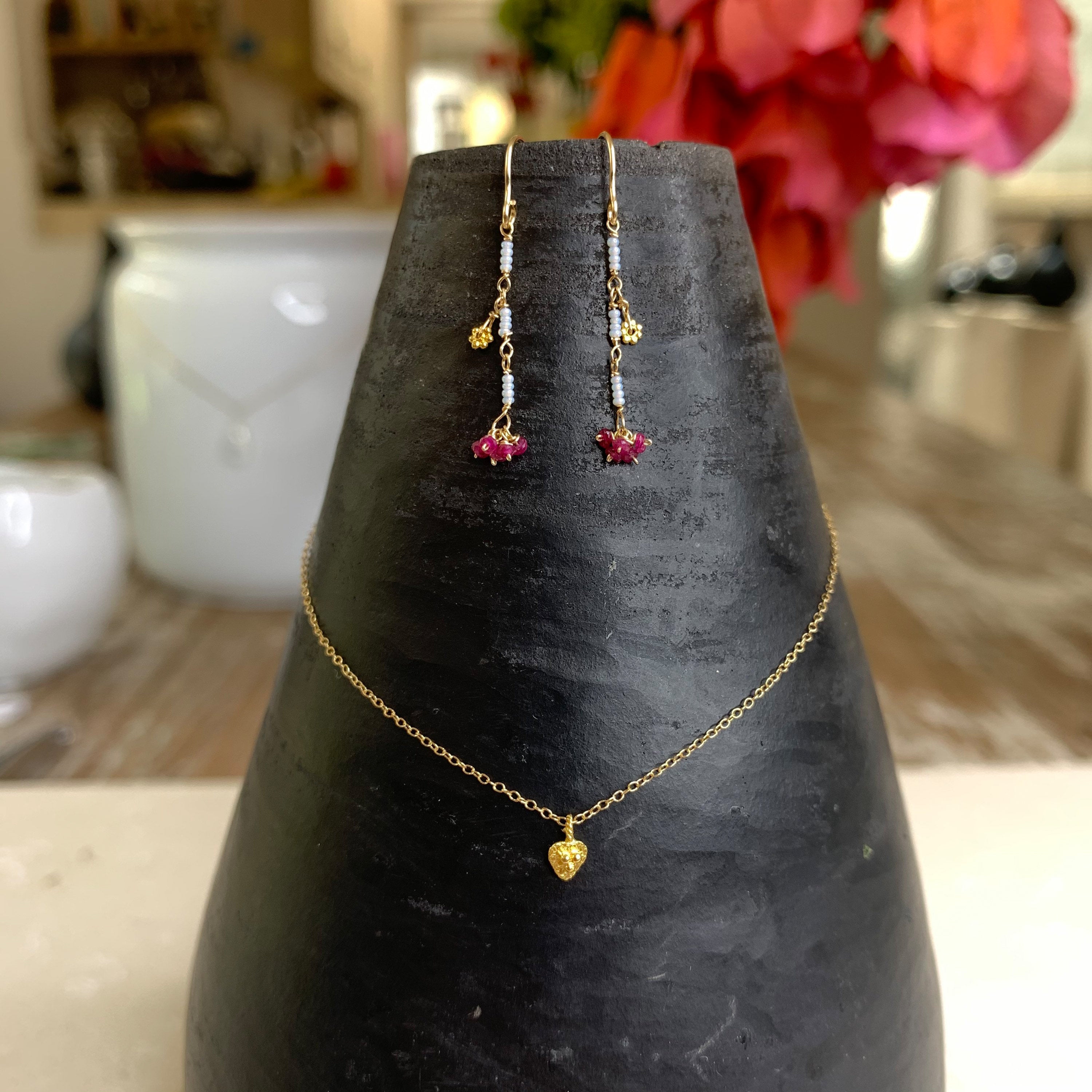 14k Gold Chain Necklace w/ 18k Gold Heart Pendant