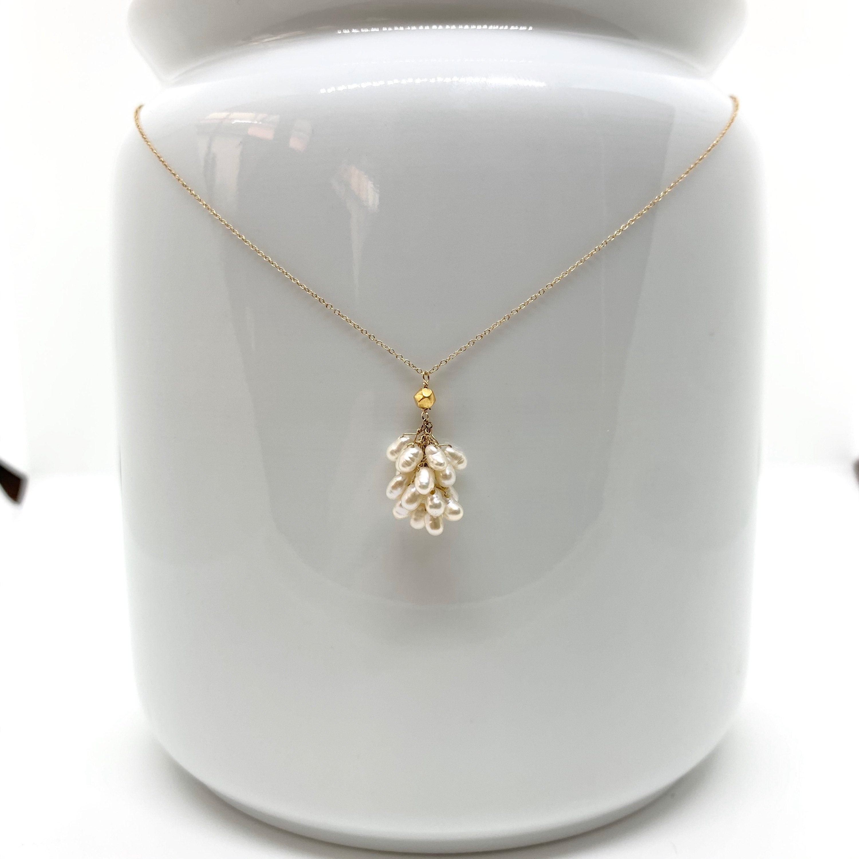 14k Gold Chain Necklace w/ 18k Gold Faceted Nugget & Freshwater Pearls