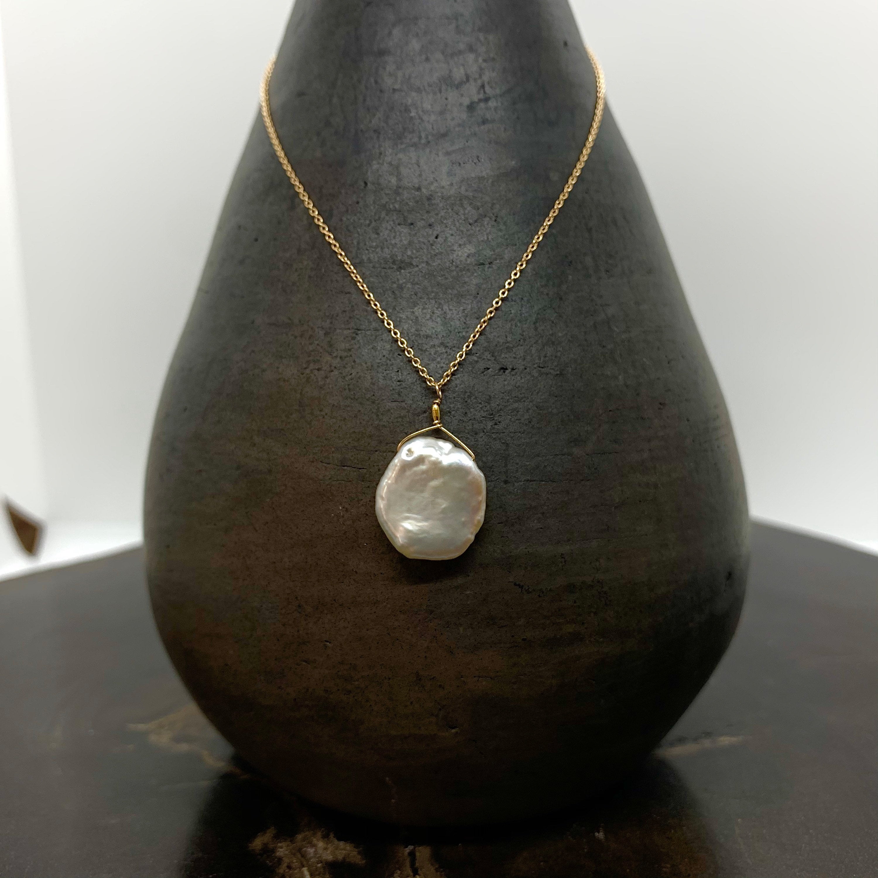 14k Gold Chain Necklace w/ Keshi Pearl & 18k Gold Nugget