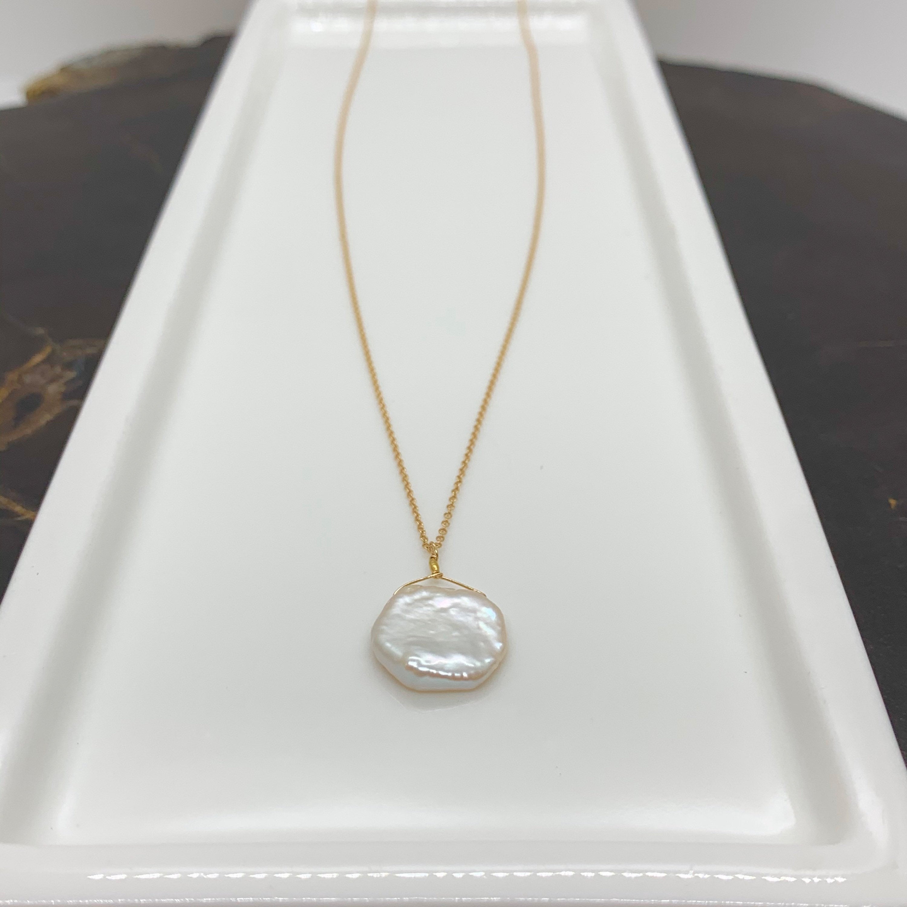 14k Gold Chain Necklace w/ Keshi Pearl & 18k Gold Nugget