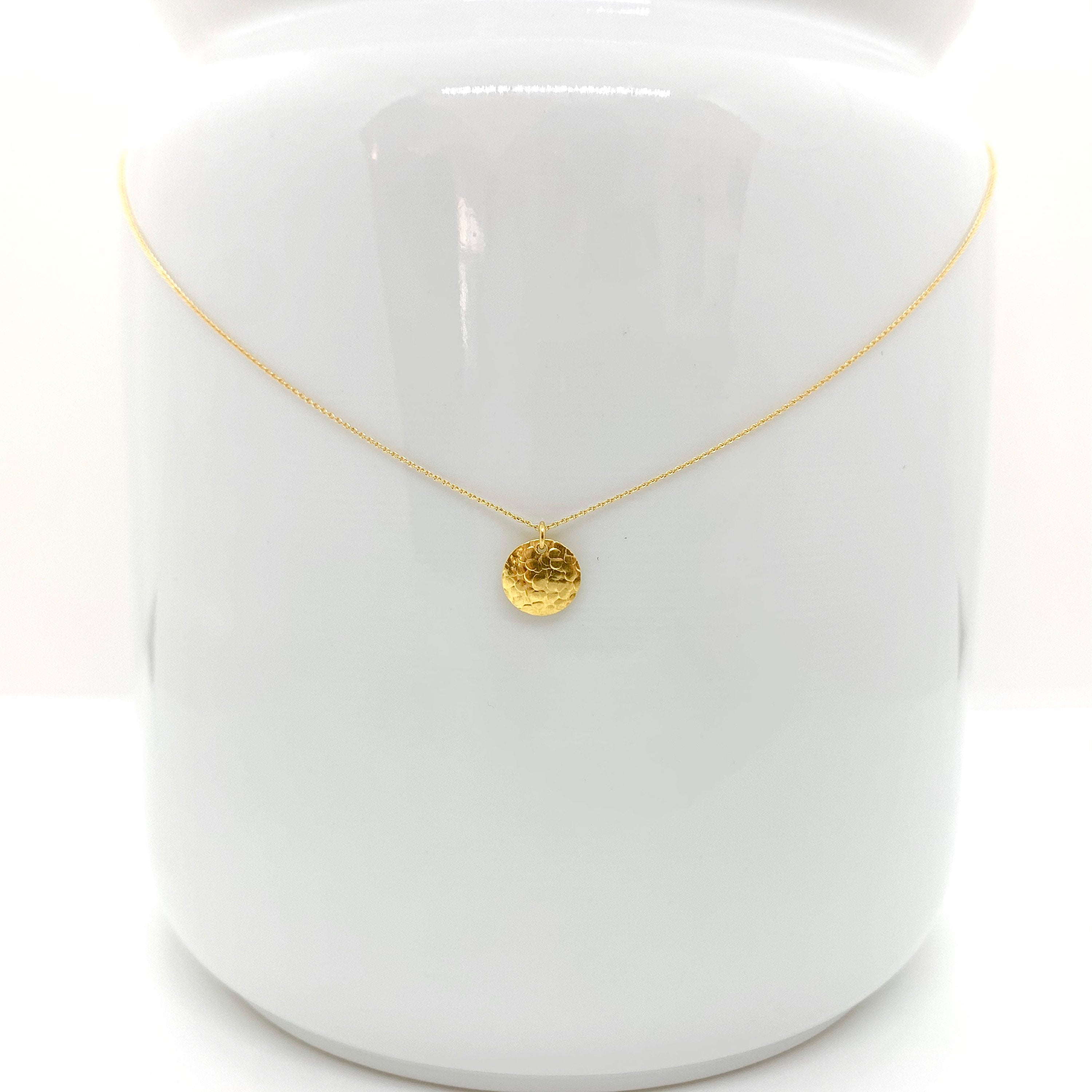 18K Gold Long Chain Pendant Necklace - Disk Charm Pendant - 14 K Gold Jewelry - Chain With Pendant - Gf Birthday Gift