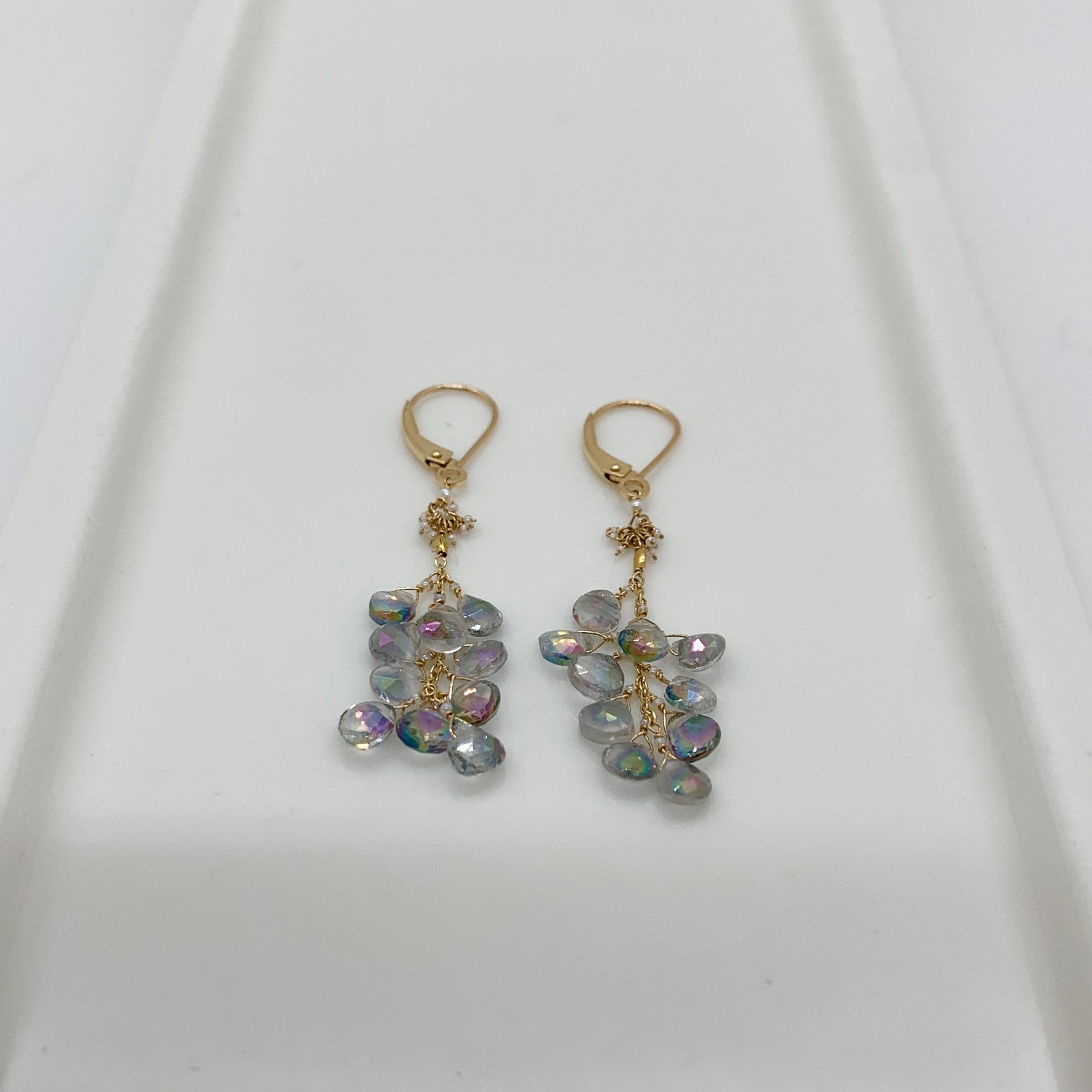 14k Gold Earrings w/ Mystic Topaz, 18k Gold Nugget & Antique Italian Beads