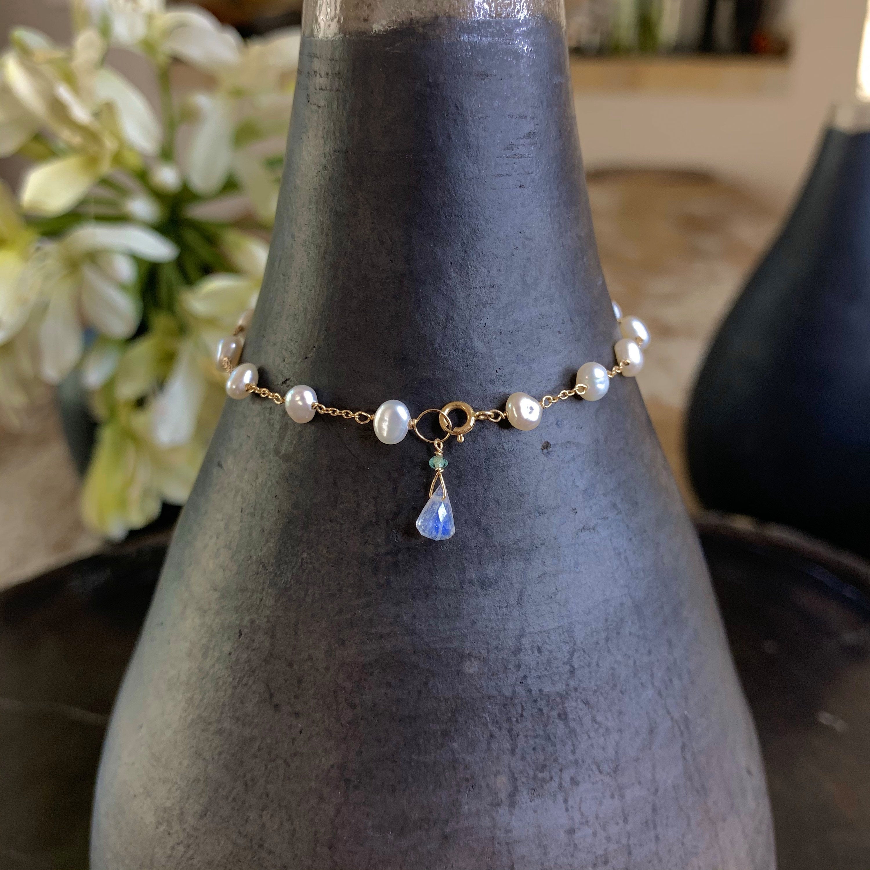 14k Gold Chain Bracelet w/ Freshwater Pearls