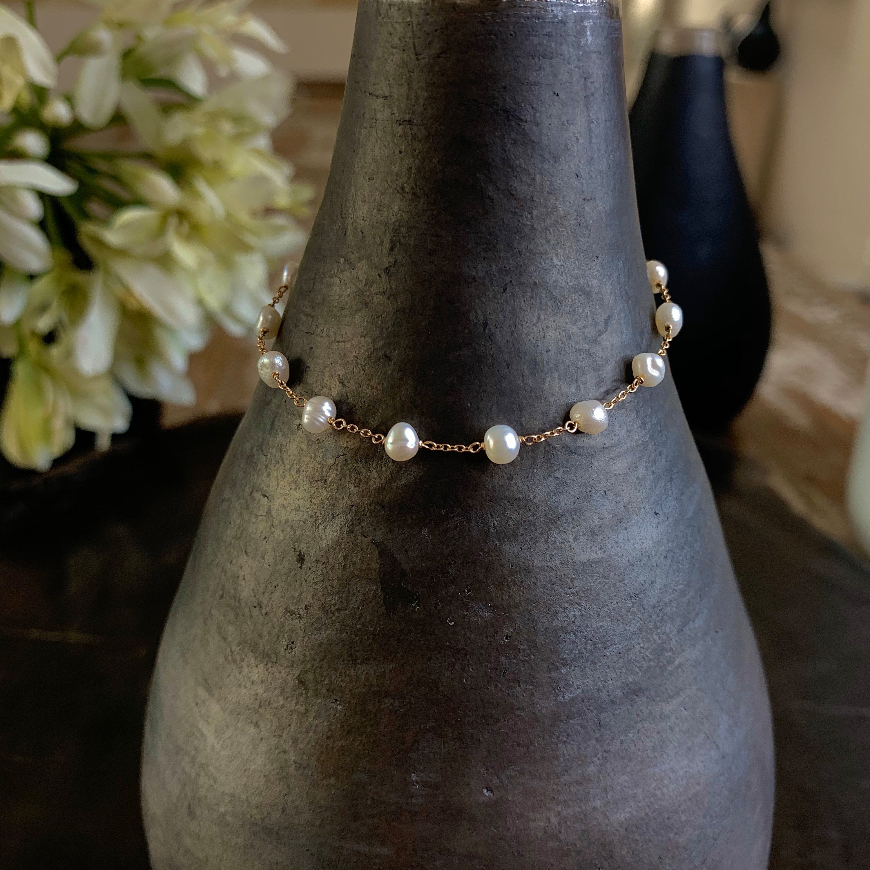 14k Gold Chain Bracelet w/ Freshwater Pearls