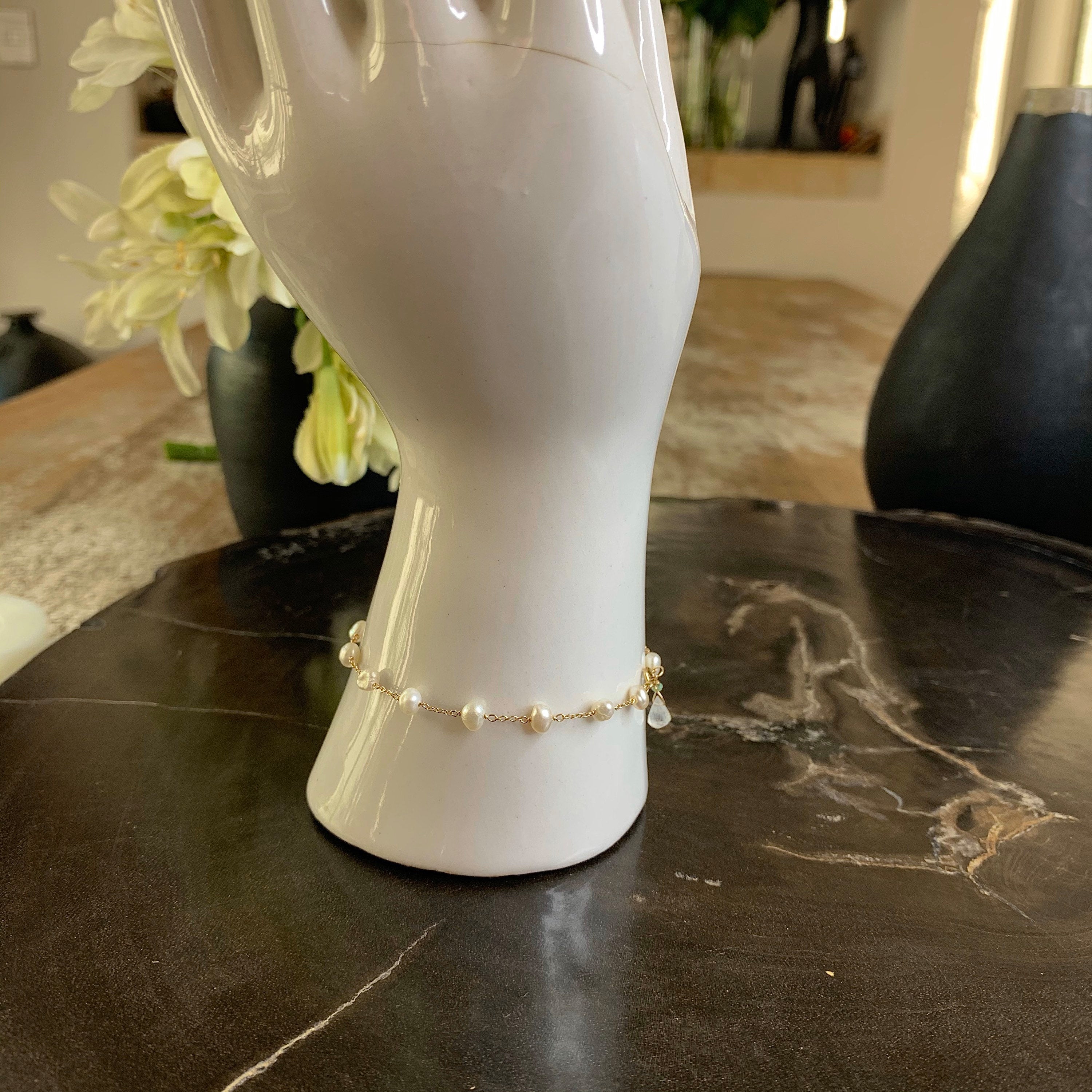 14k Gold Chain Bracelet w/ Freshwater Pearls