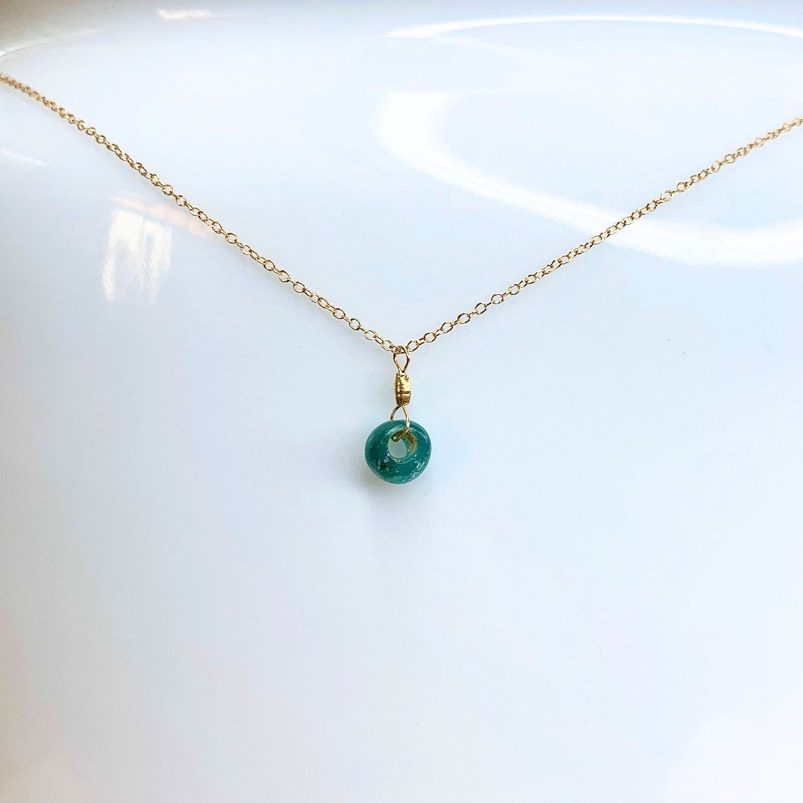 14k Gold Chain Necklace w/ Pre-Columbian Jade & 18k Gold Nugget