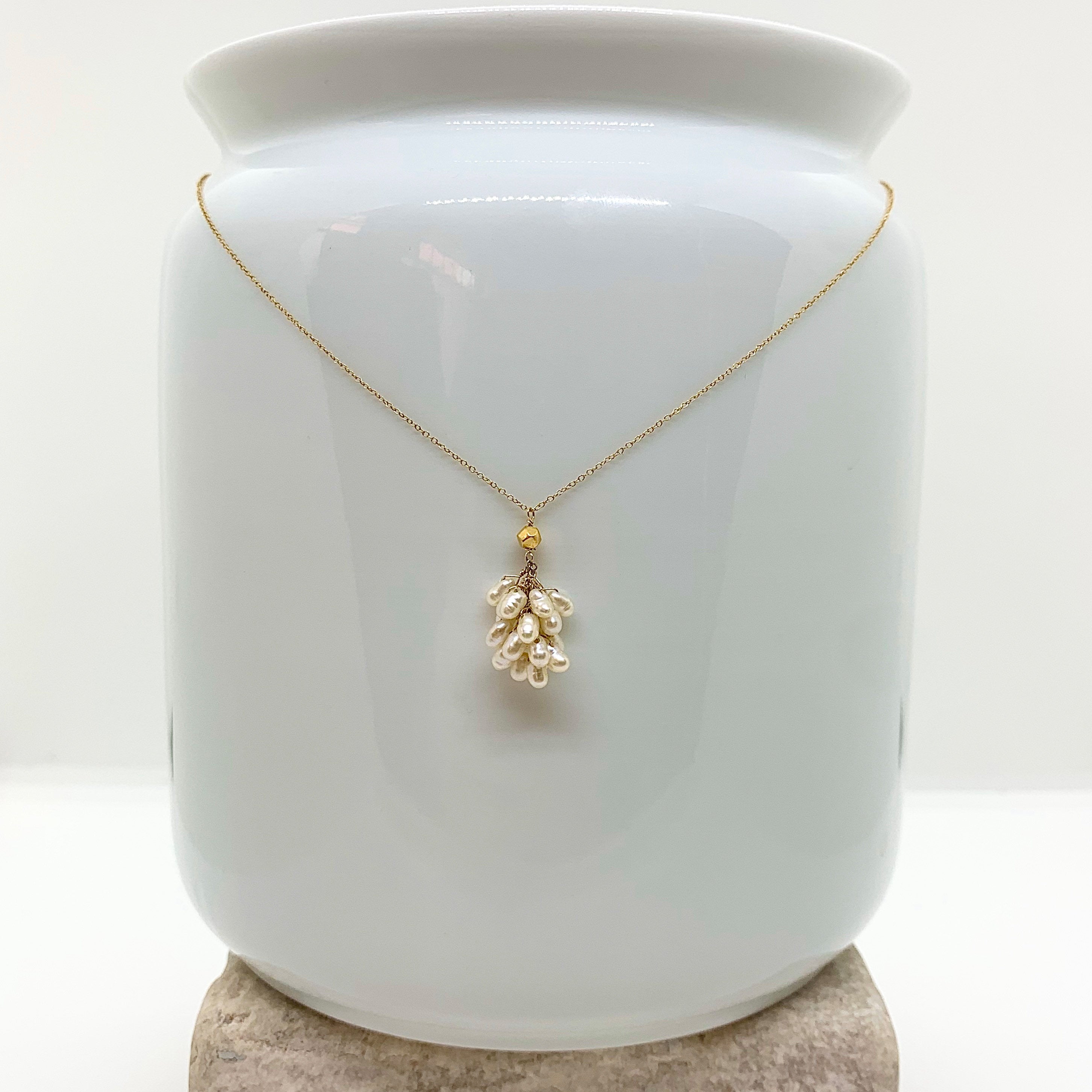 14k Gold Chain Necklace w/ 18k Gold Faceted Nugget & Freshwater Pearls