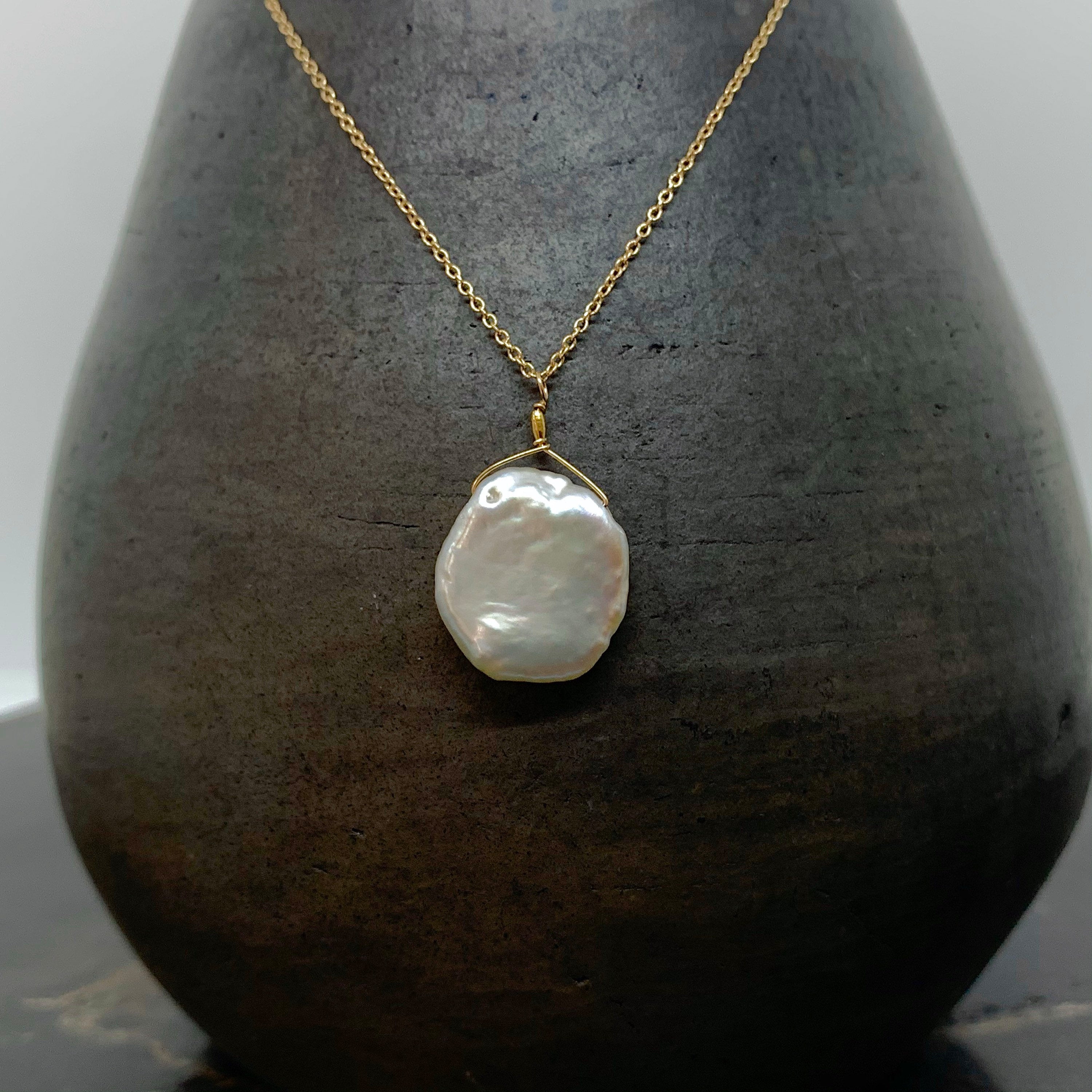 14k Gold Chain Necklace w/ Keshi Pearl & 18k Gold Nugget