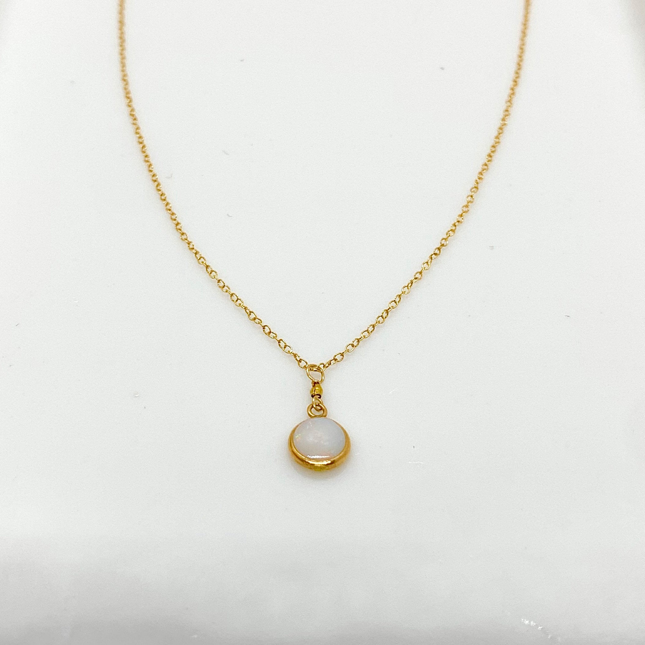 14k Gold Chain Necklace w/ 14k Gold Opal Pendant & 18k Gold Nugget