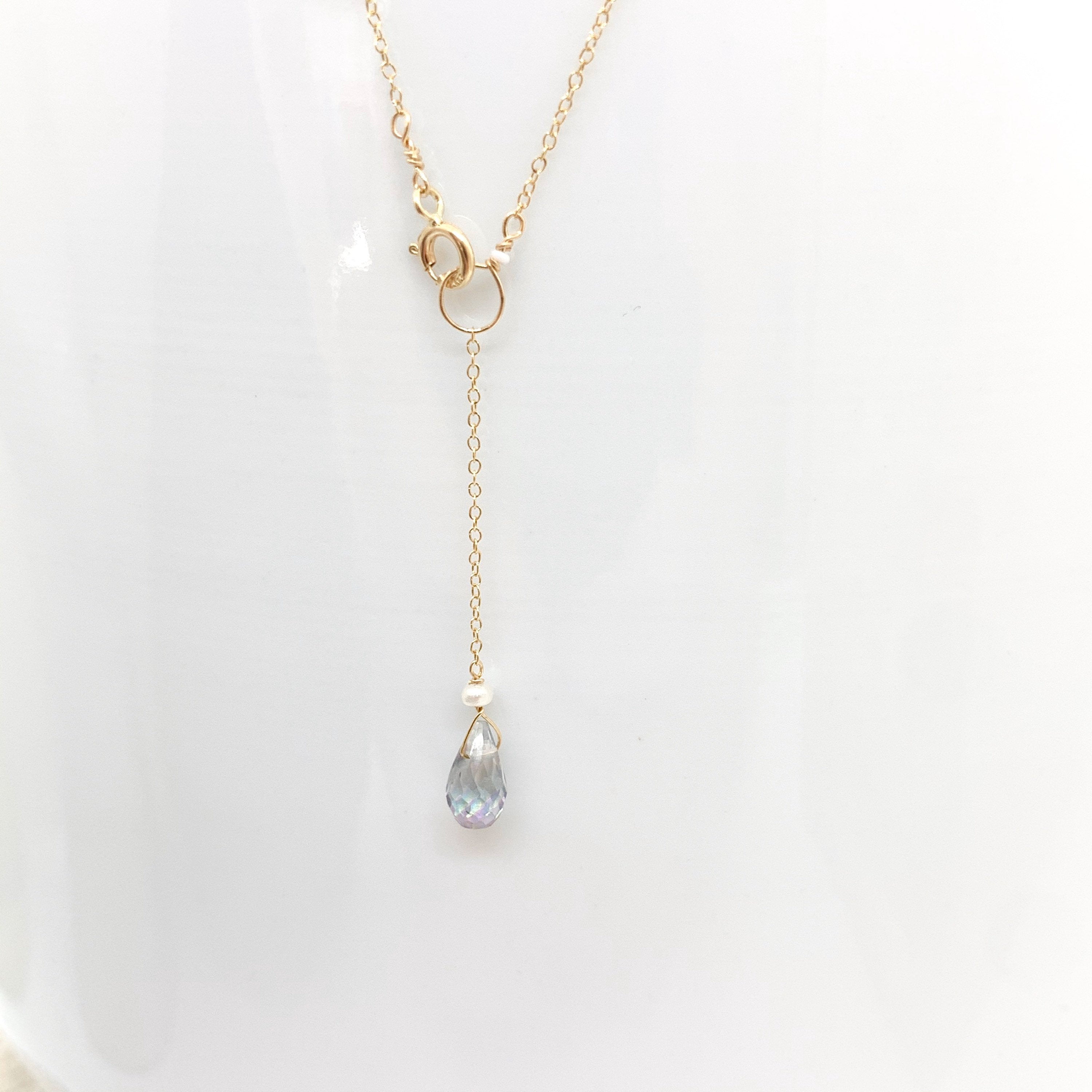 14k Yellow Gold Chain Necklace w/ Mystic Topaz & Freshwater Pearls