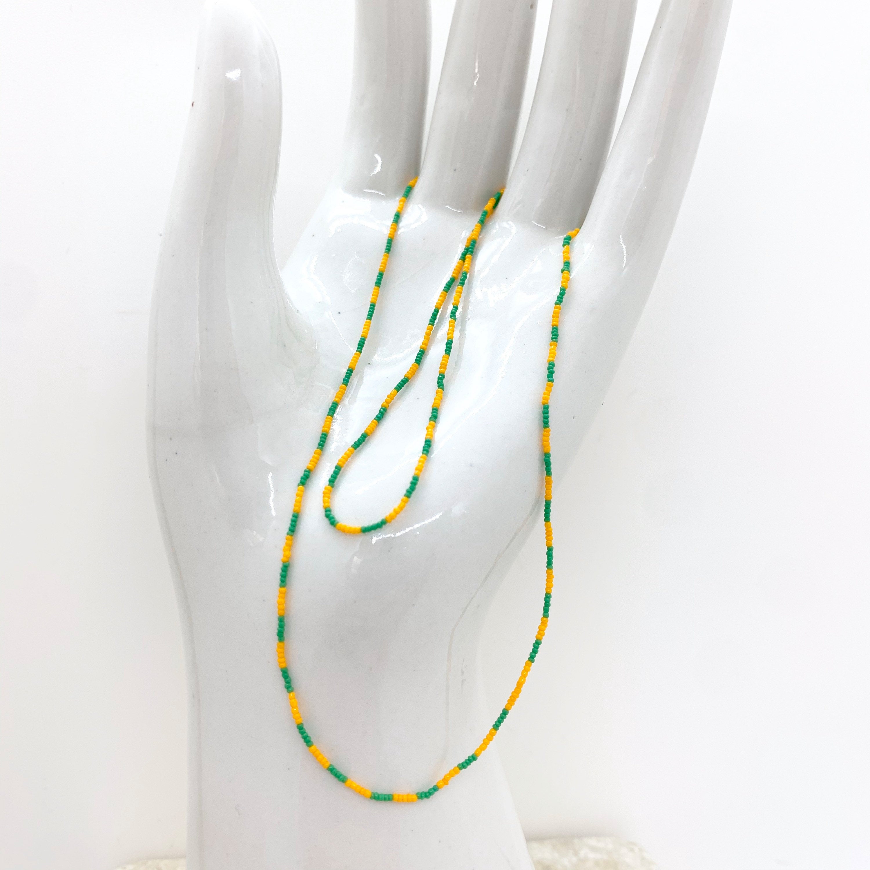 String Beaded Necklace w/ Antique Italian Beads & Jade Drop