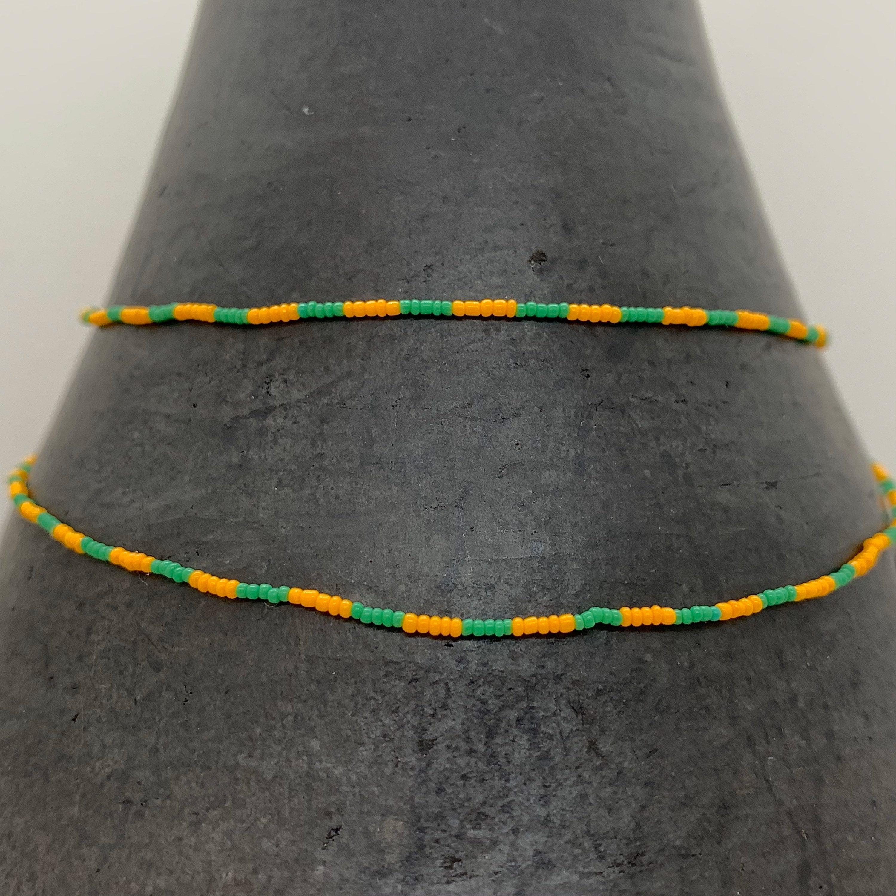 String Beaded Necklace w/ Antique Italian Beads & Jade Drop